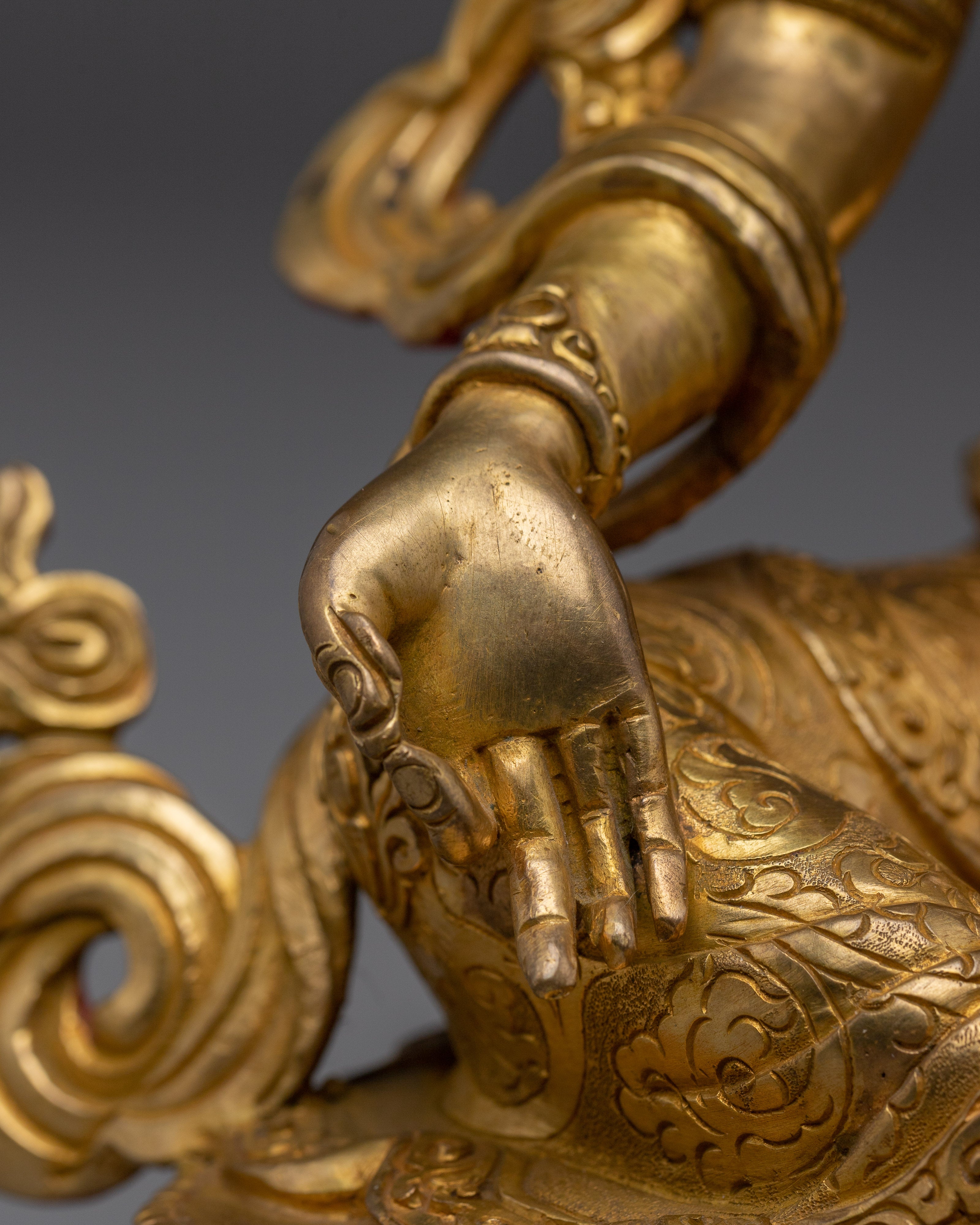 Green Tara Statue in Gold And Gemstones | Copper Deity for Healing