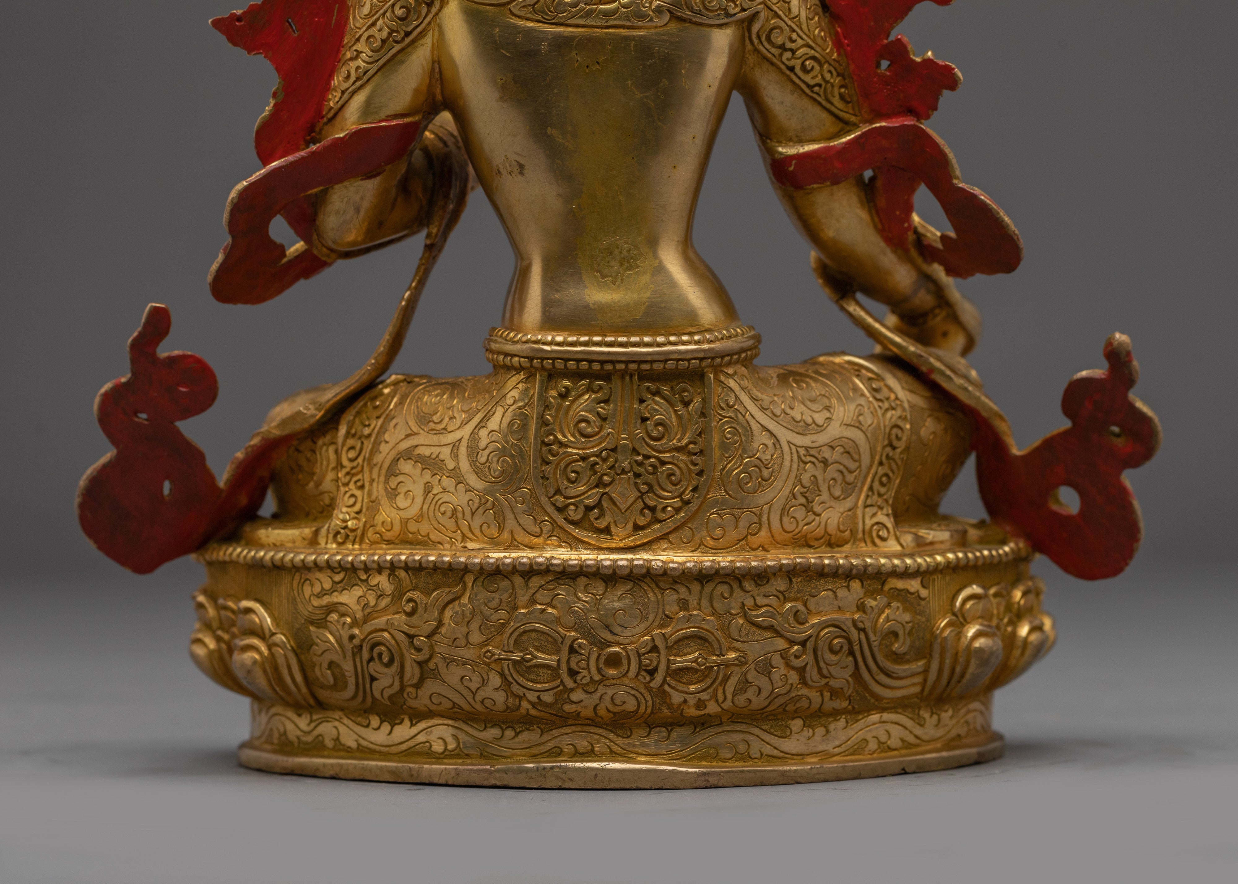 Green Tara Statue in Gold And Gemstones | Copper Deity for Healing