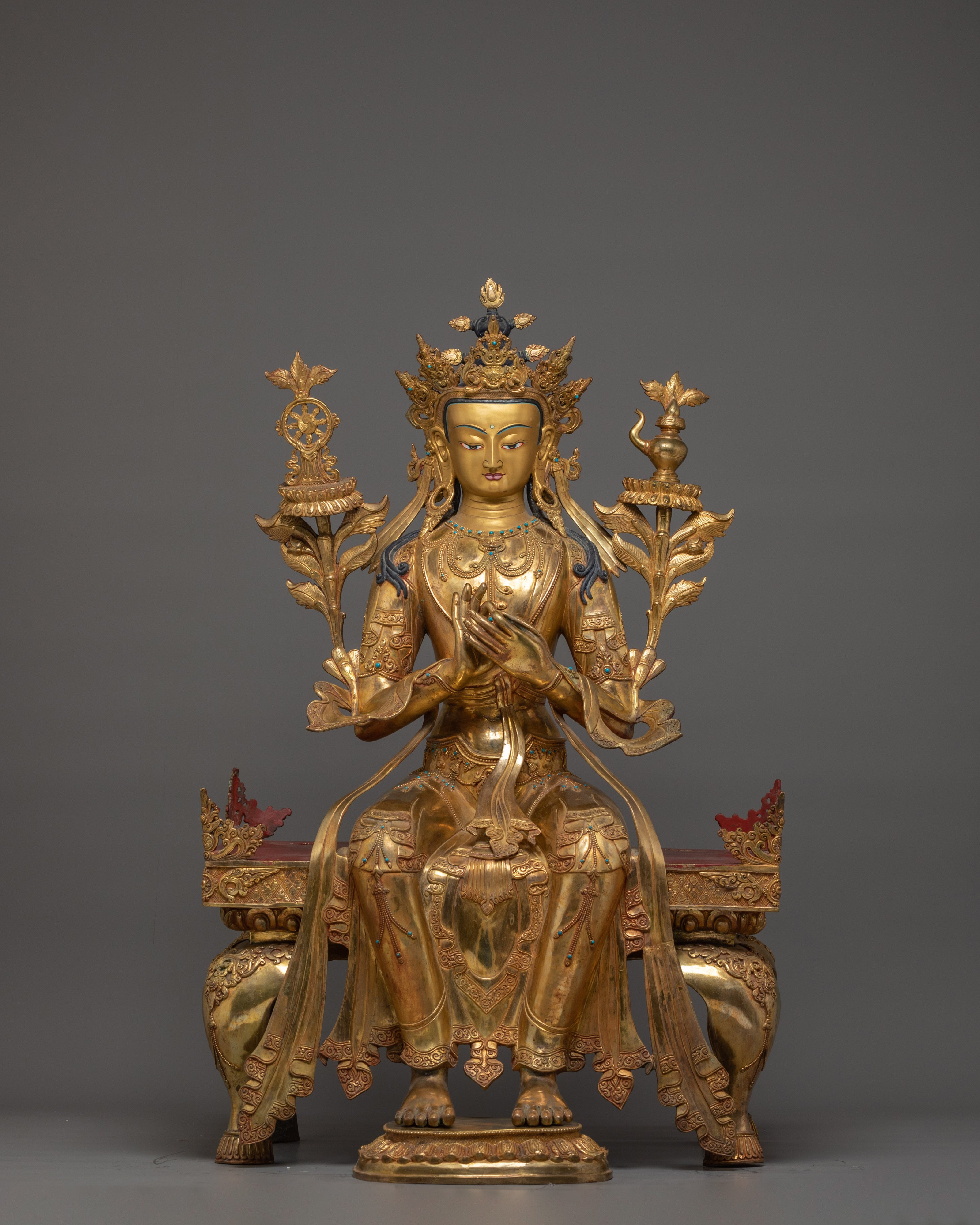 24K Gold Maitreya Buddha Statue | Meditation Shrine Decor