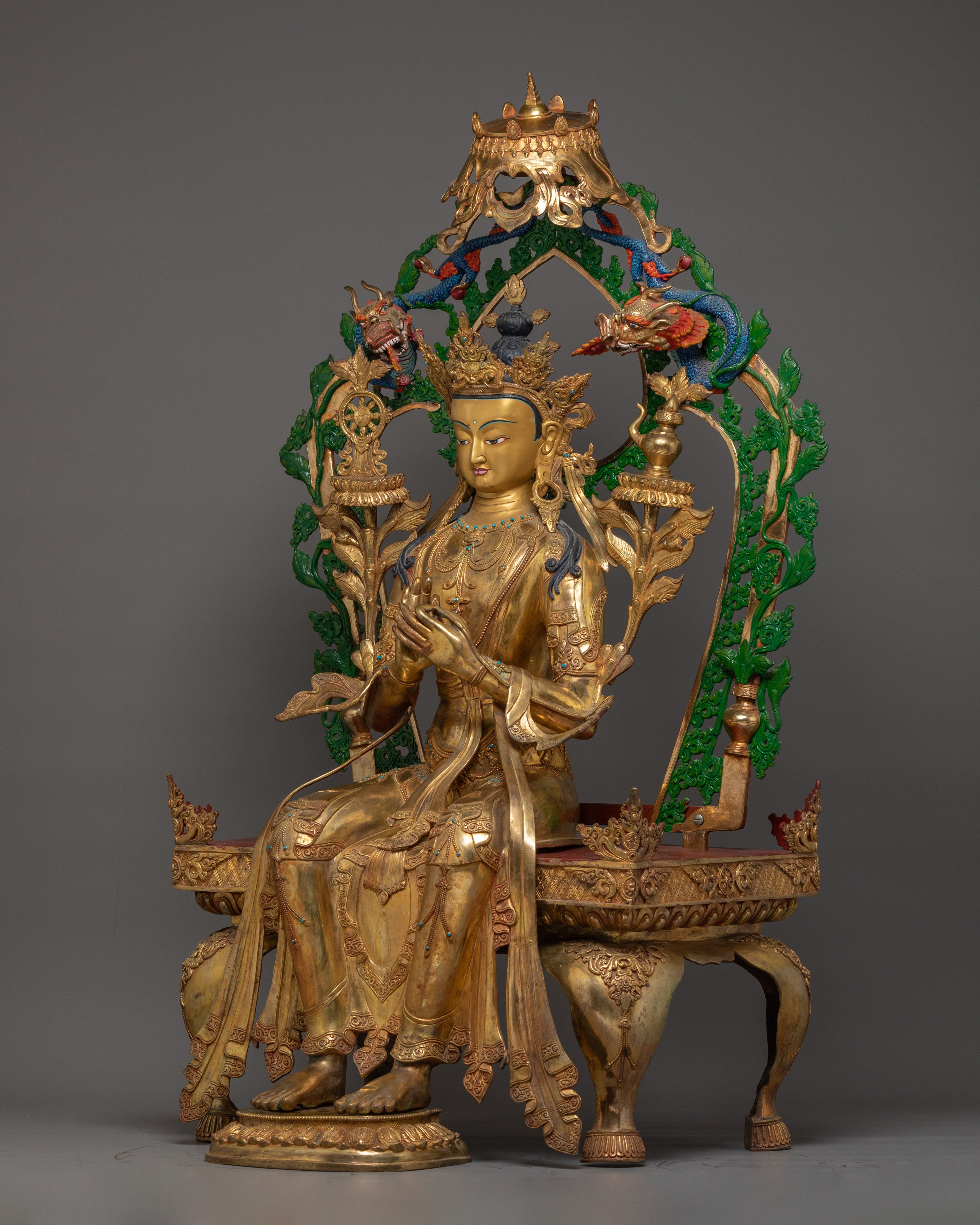24K Gold Maitreya Buddha Statue | Meditation Shrine Decor