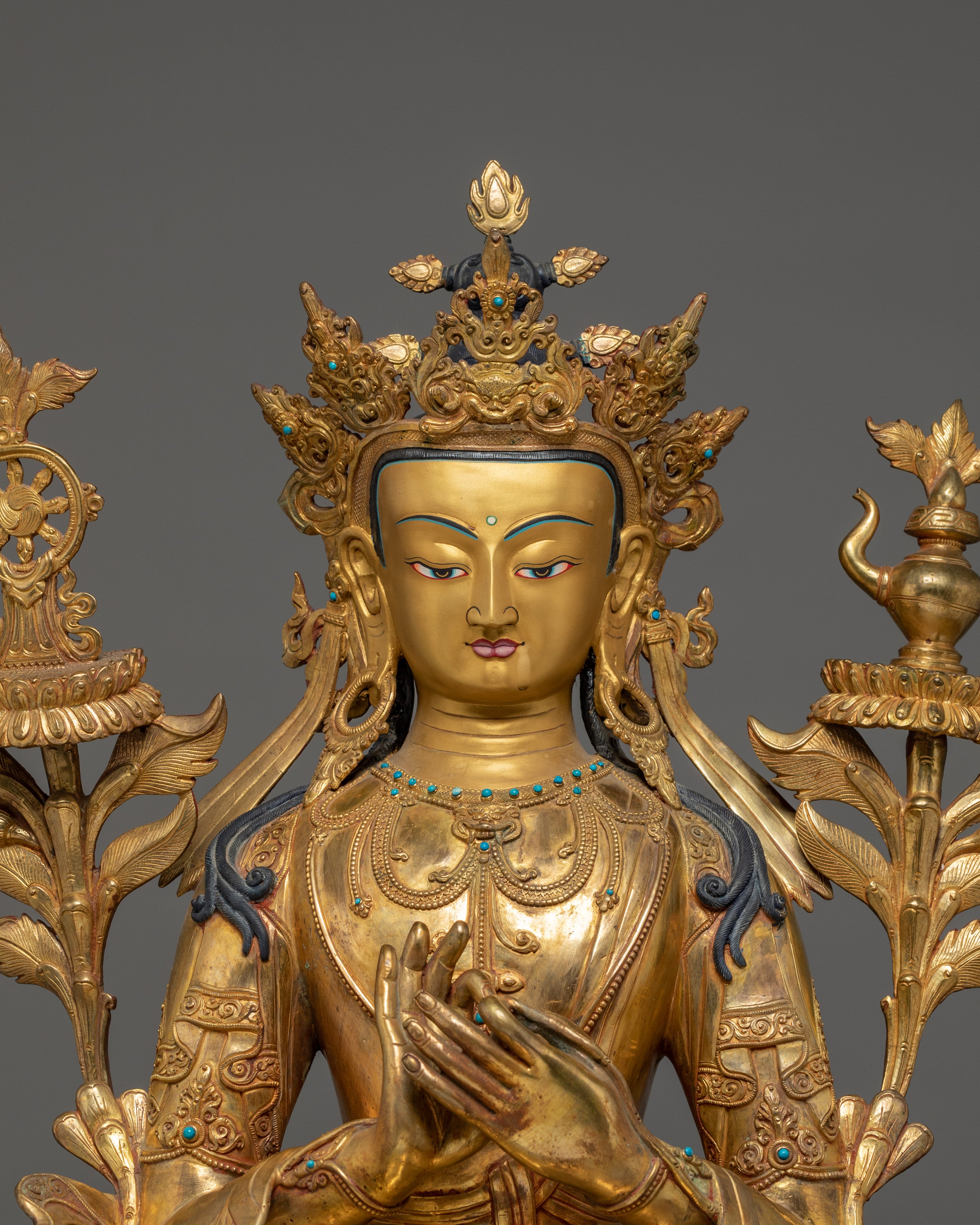 24K Gold Maitreya Buddha Statue | Meditation Shrine Decor
