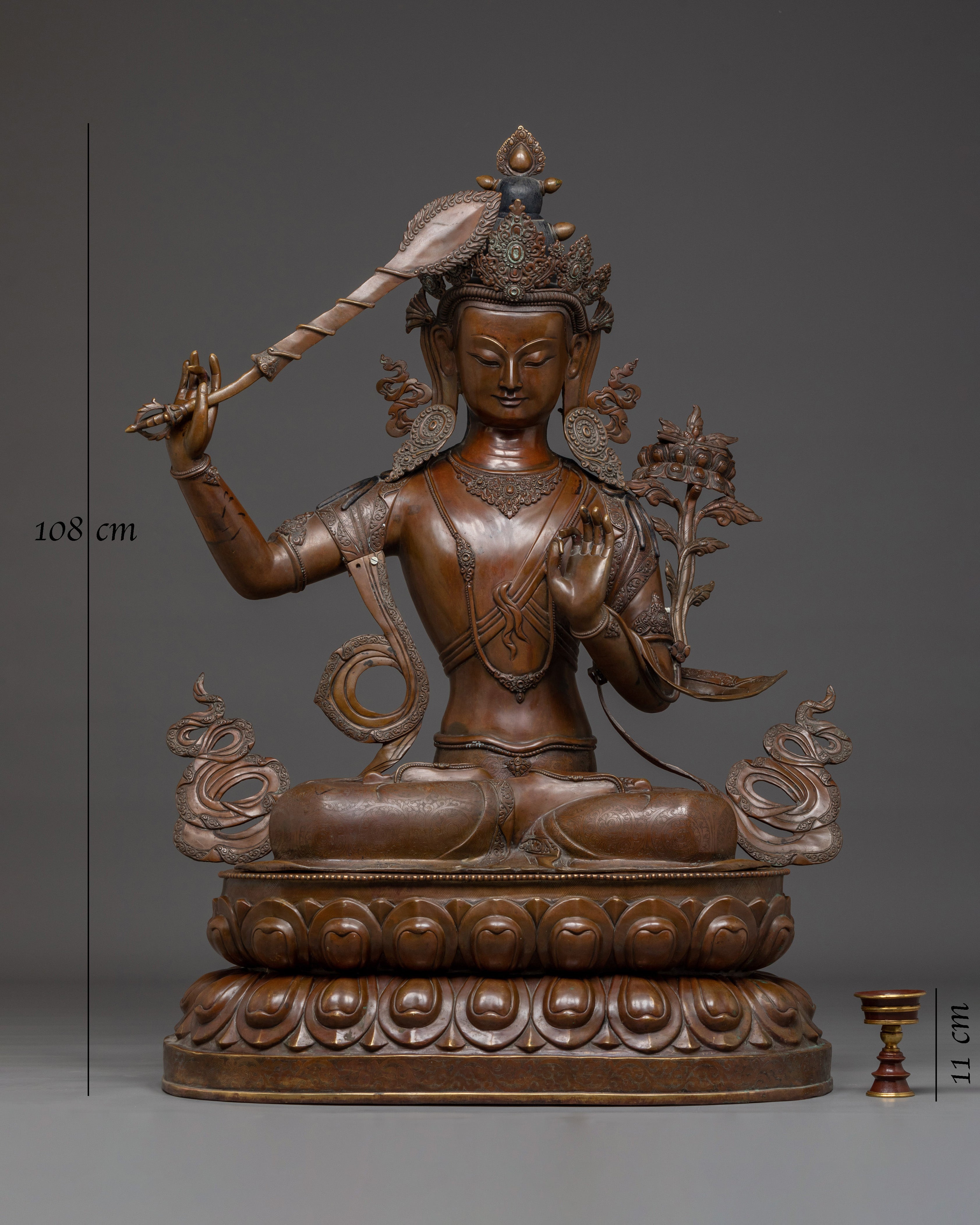 Manjushri Oxidized Copper Wisdom Deity with Sword Statue | Ideal for Altars