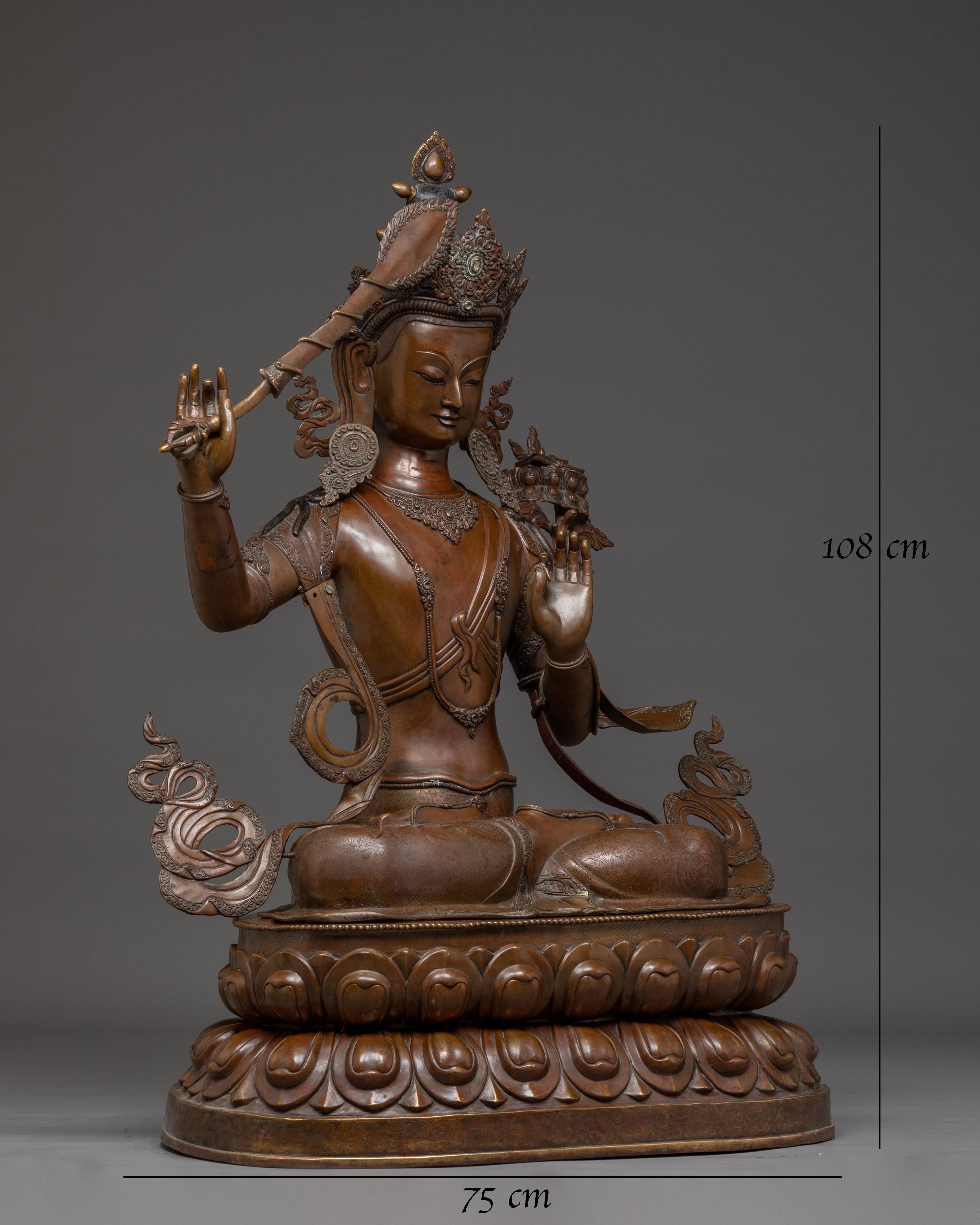 Manjushri Oxidized Copper Wisdom Deity with Sword Statue