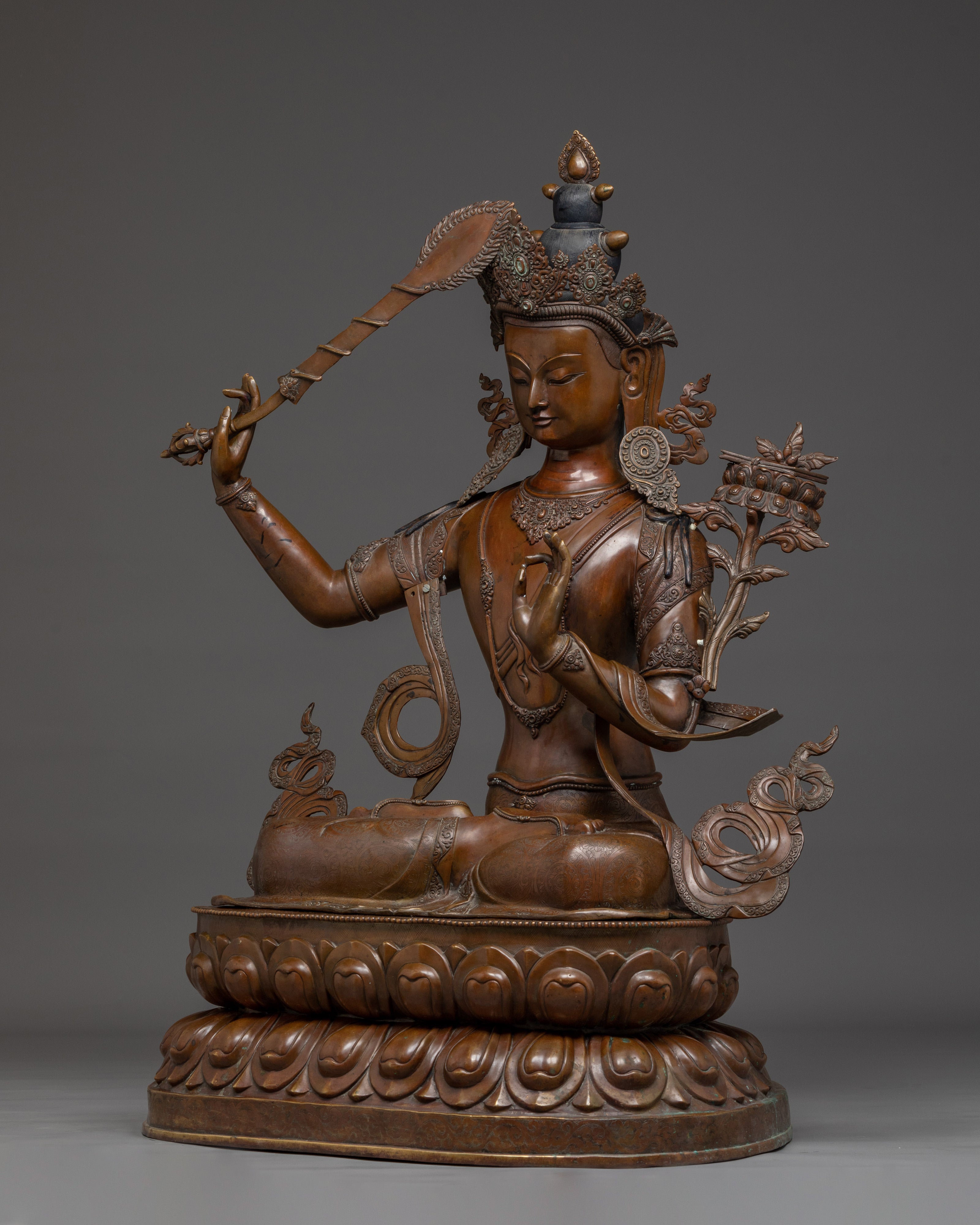 Manjushri Oxidized Copper Wisdom Deity with Sword Statue | Ideal for Altars