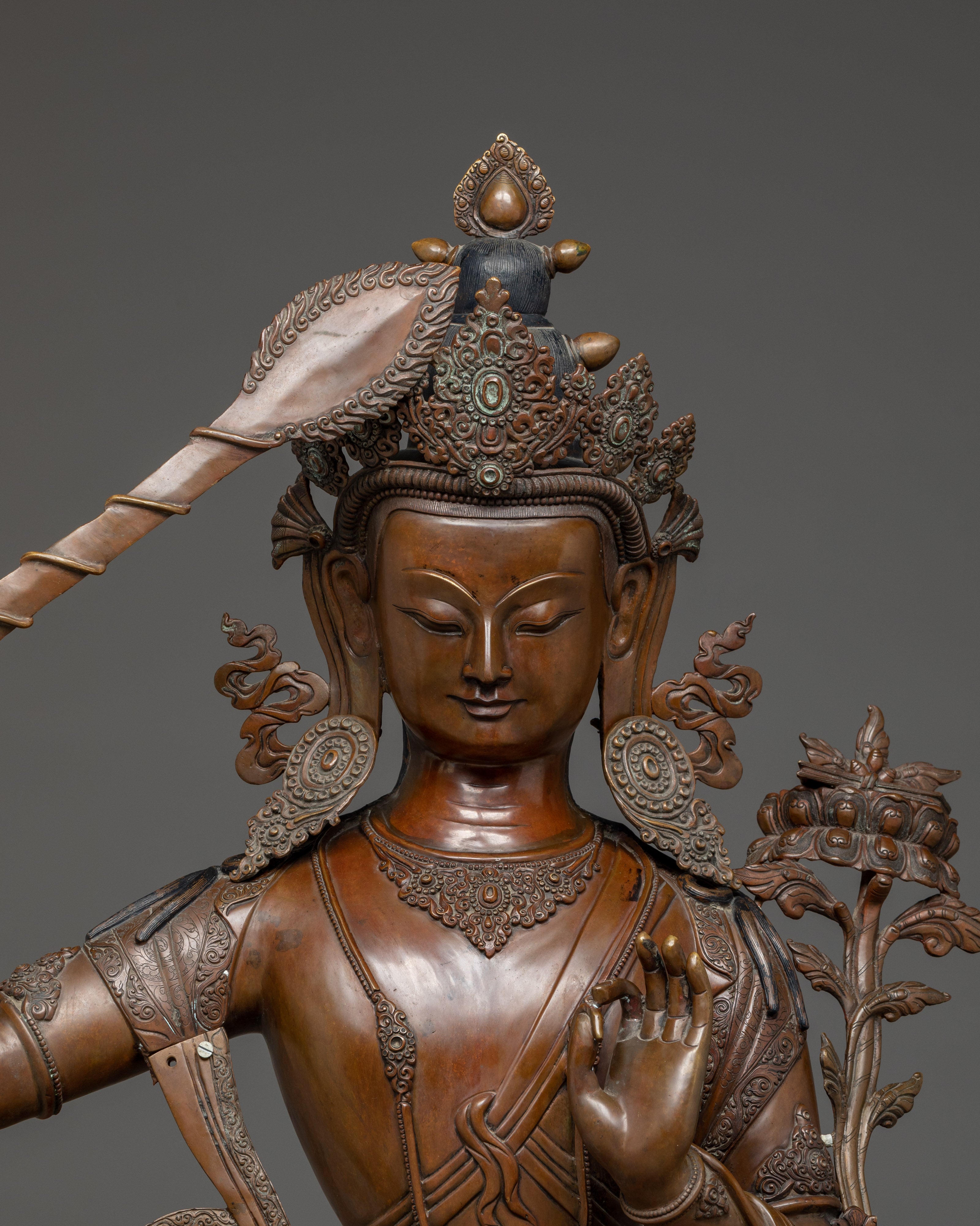 Manjushri Oxidized Copper Wisdom Deity with Sword Statue | Ideal for Altars