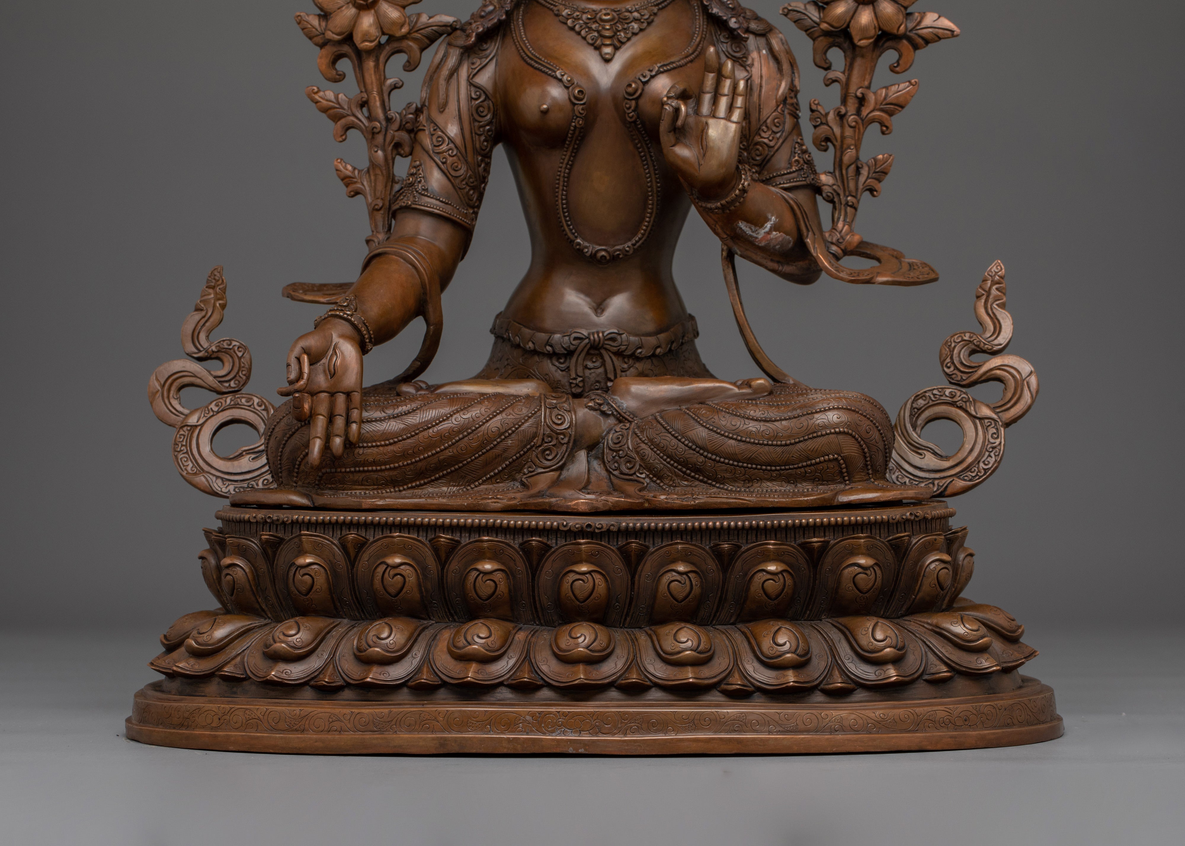 White Tara Statue in Oxidized Copper | Symbol of Compassion and Longevity