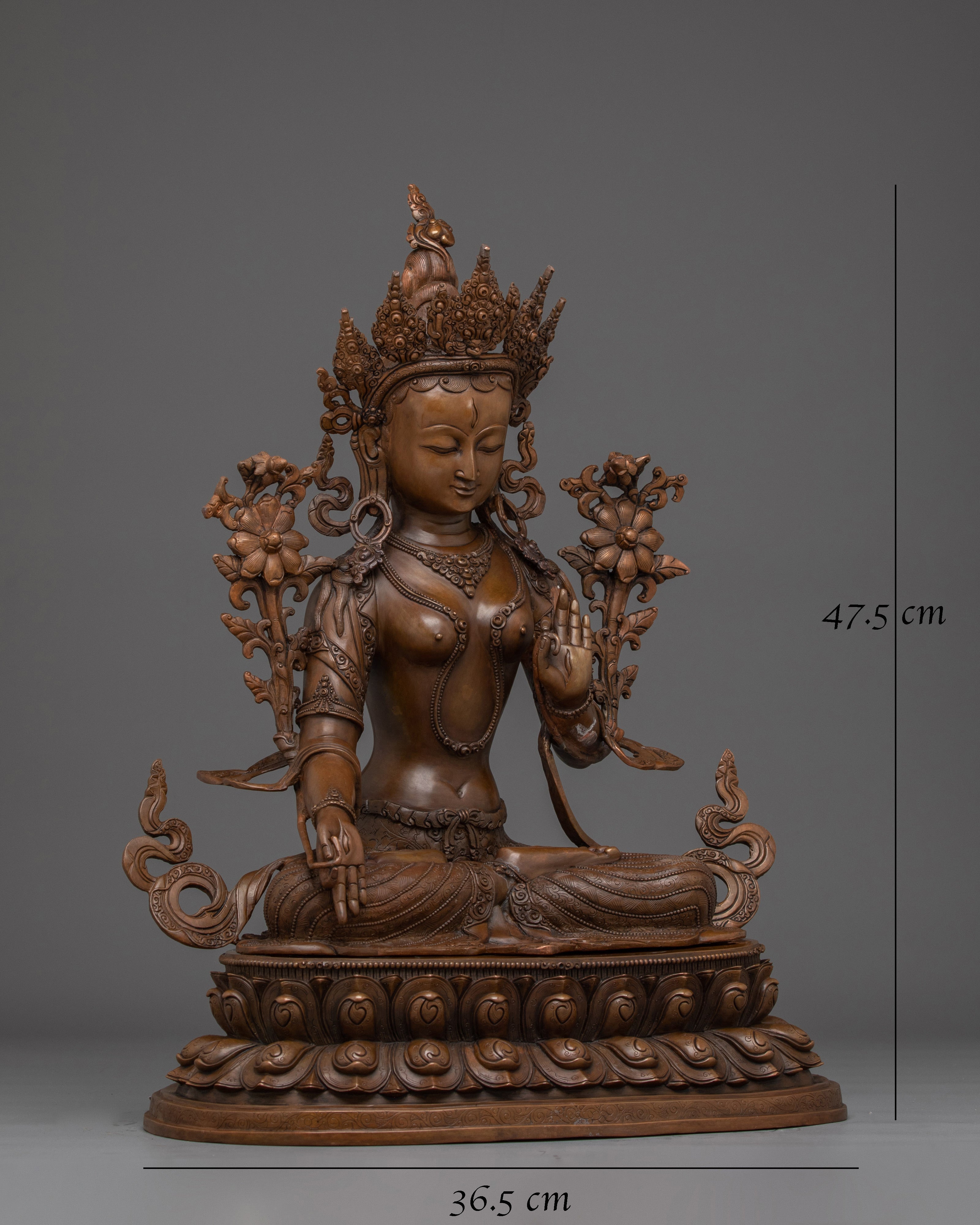 White Tara Statue in Oxidized Copper
