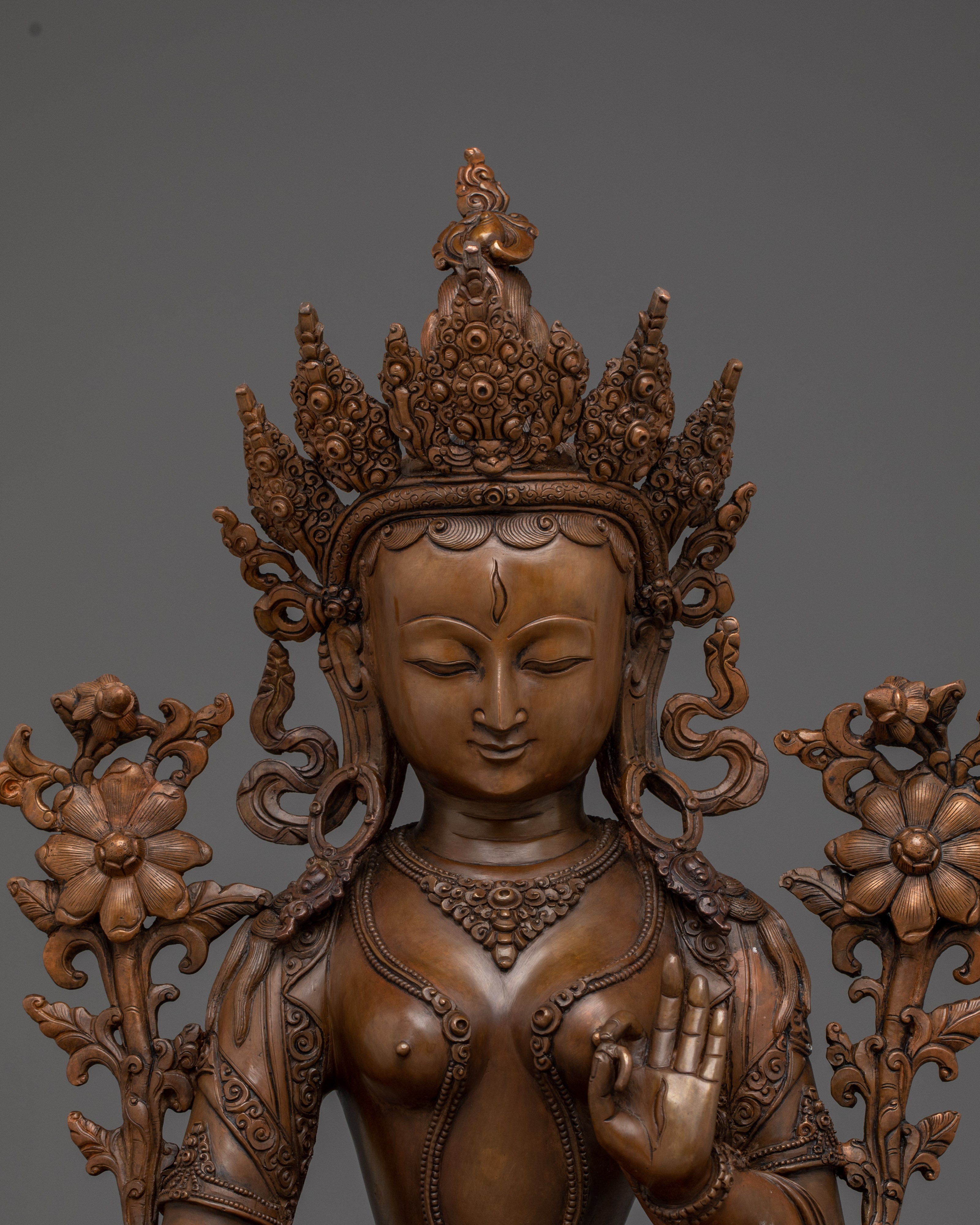 White Tara Statue in Oxidized Copper | Symbol of Compassion and Longevity
