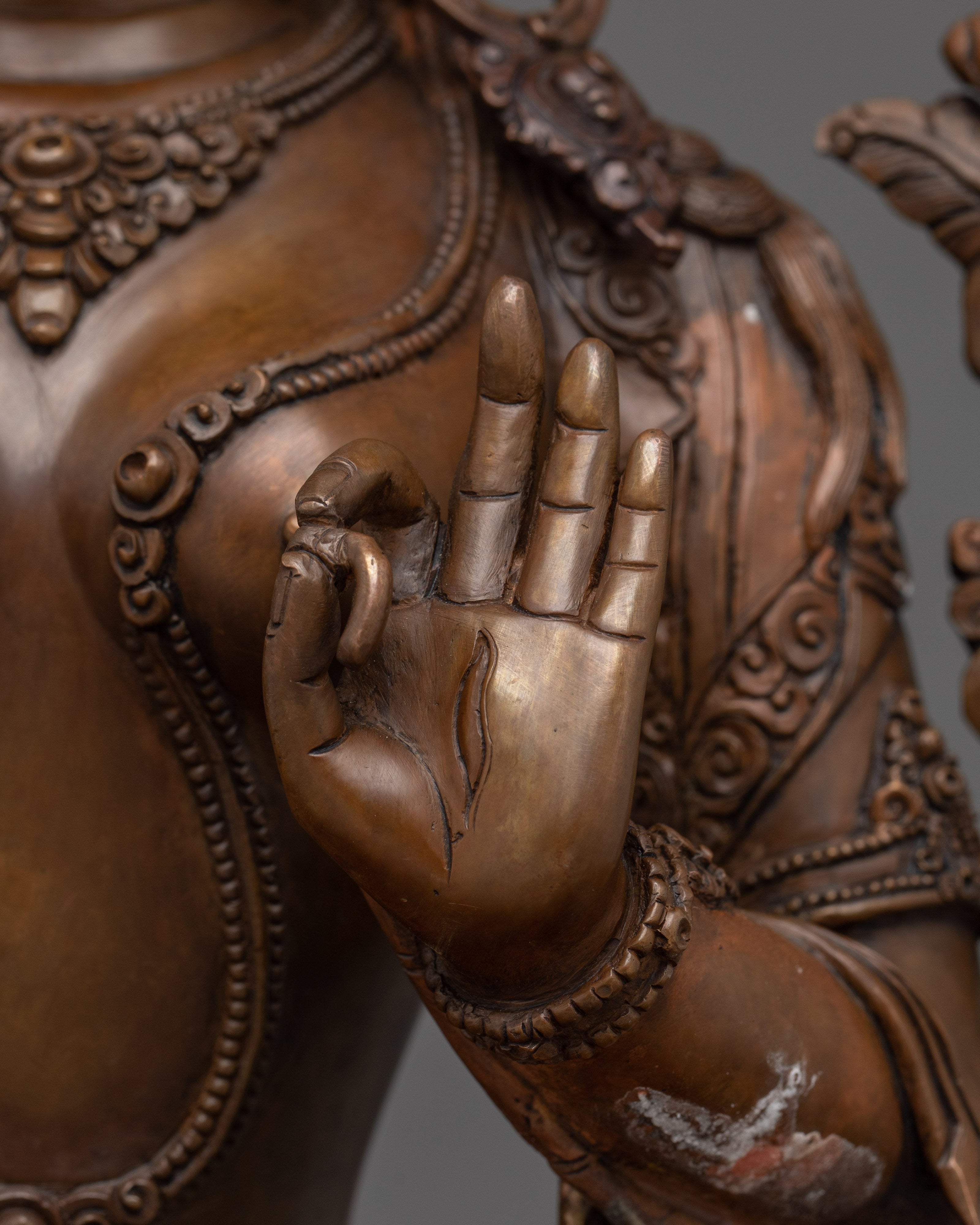 White Tara Statue in Oxidized Copper | Symbol of Compassion and Longevity