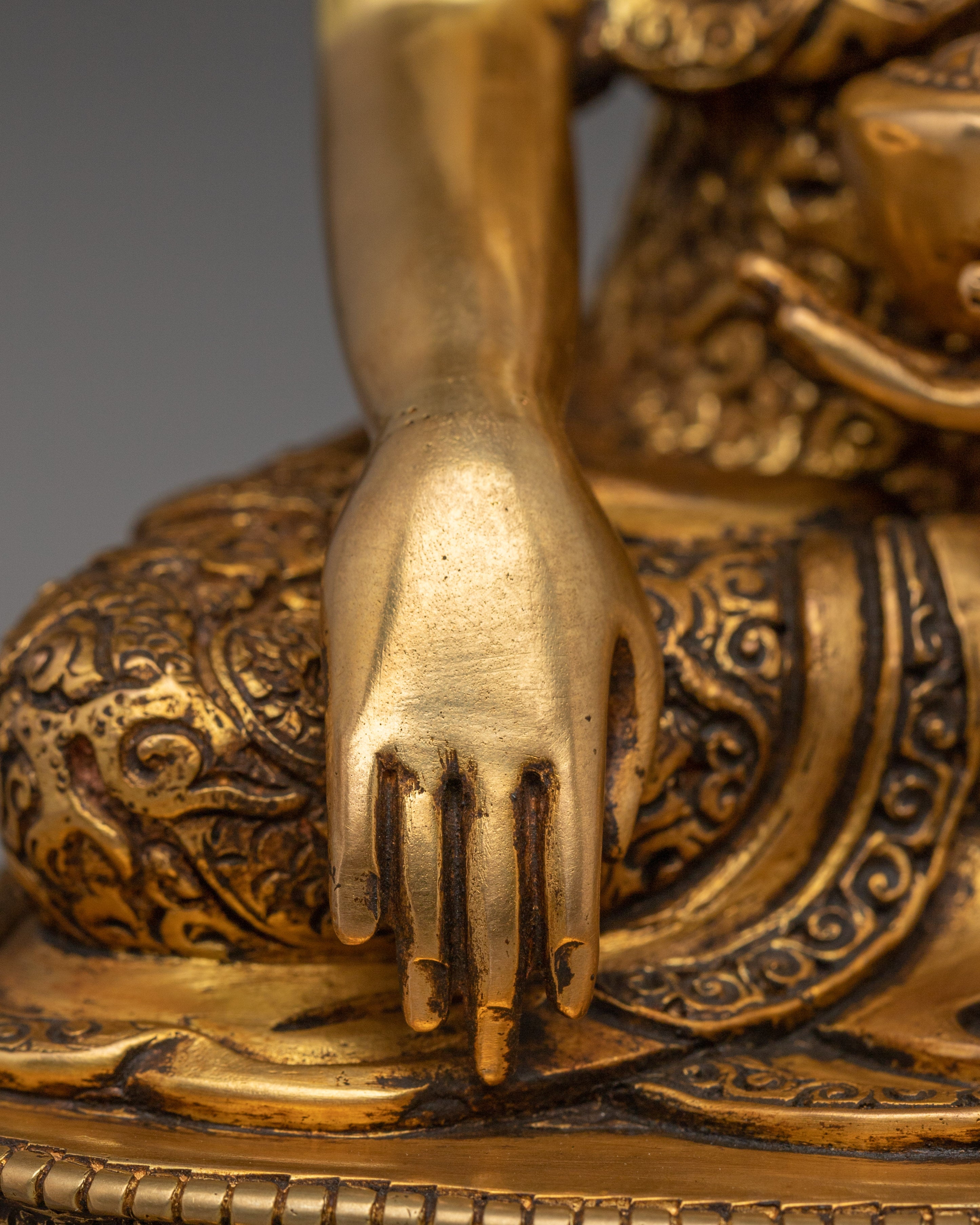 Shakyamuni Buddha 24k Gold Gilded and Copper Statue | Spiritual Clarity and Mindful Altar