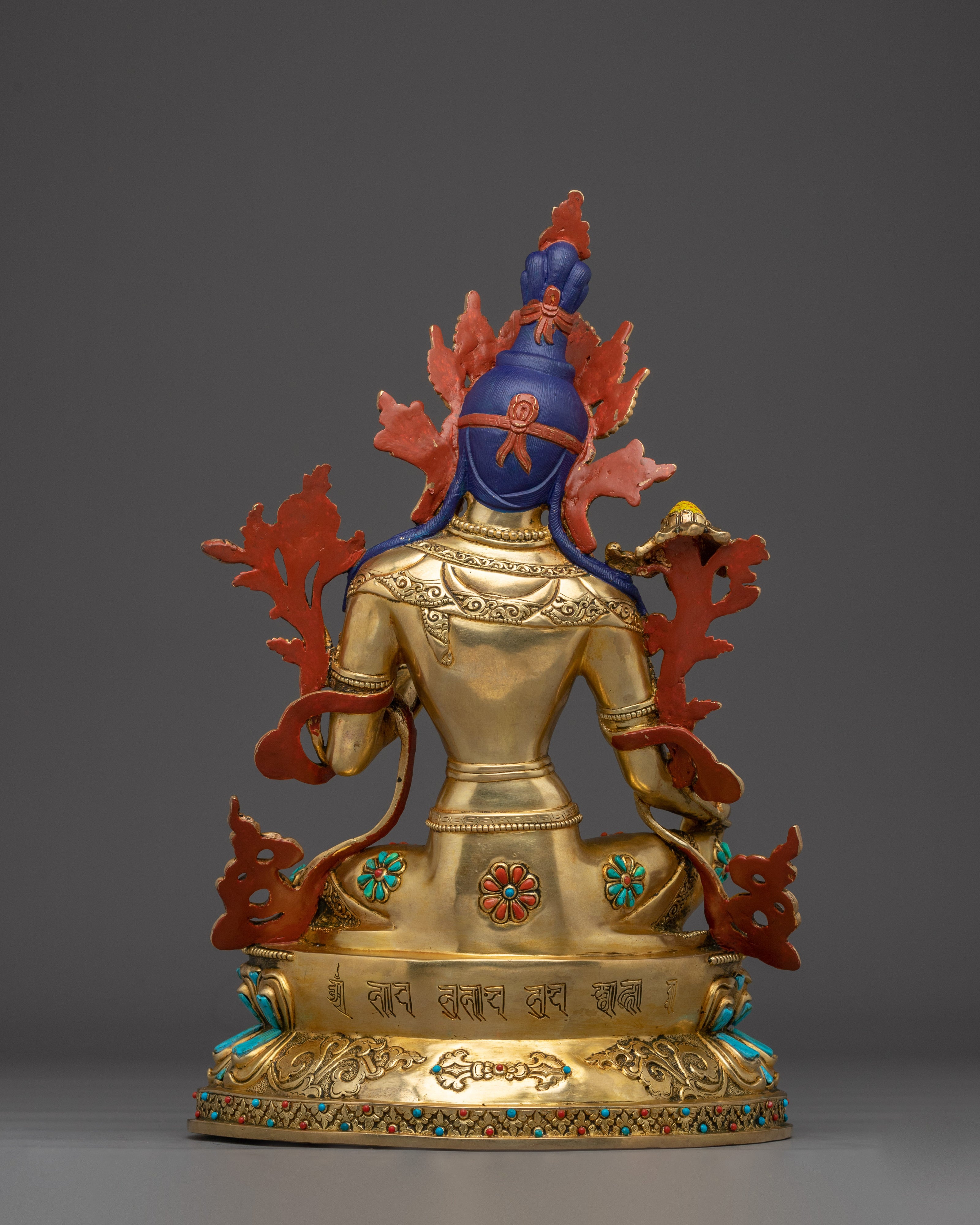 Green Tara Copper Sculpture with Gemstone Inlays | Buddhist Deity for Healing