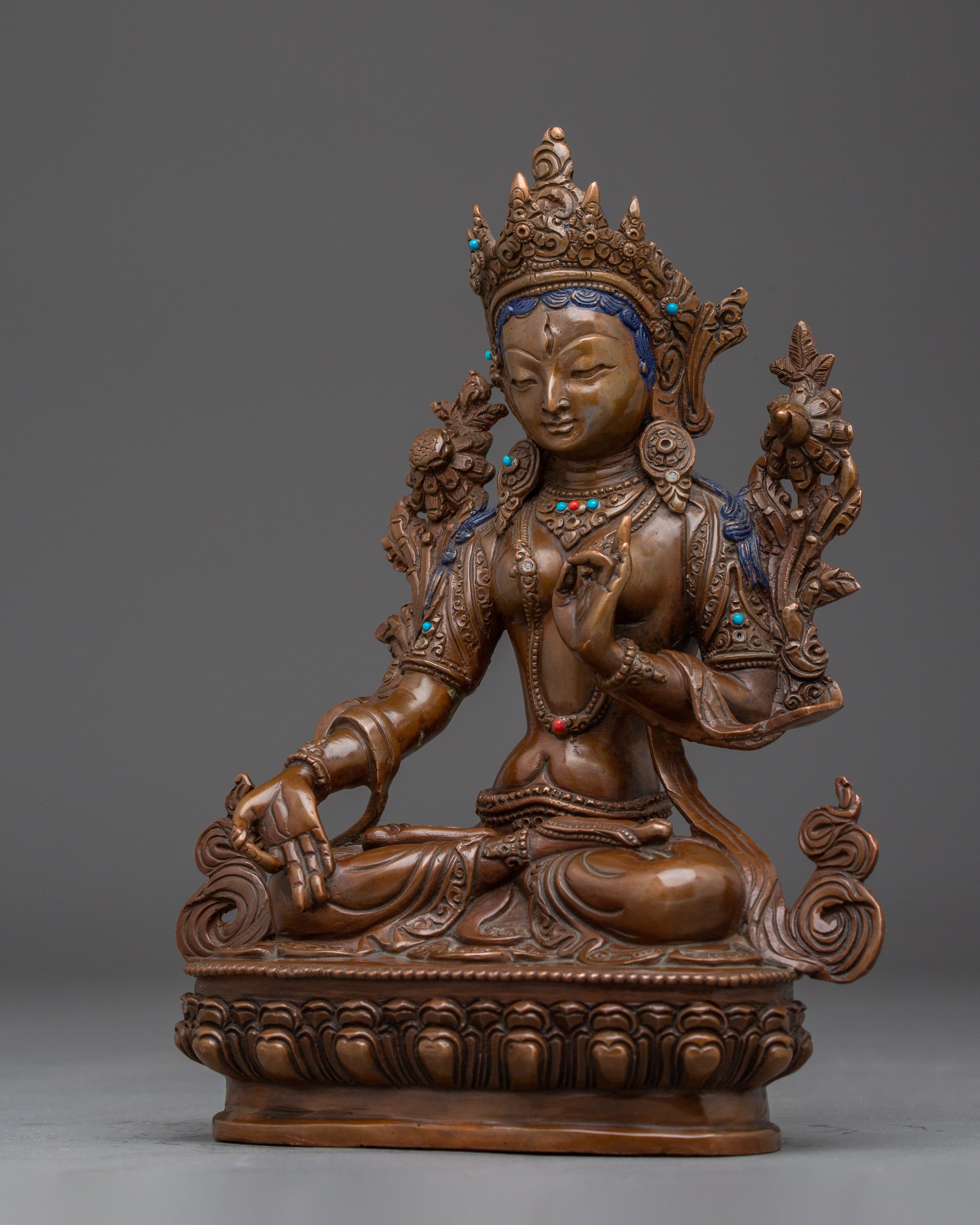 Oxidized Copper Statue of White Tara | Tibetan Healing Deity