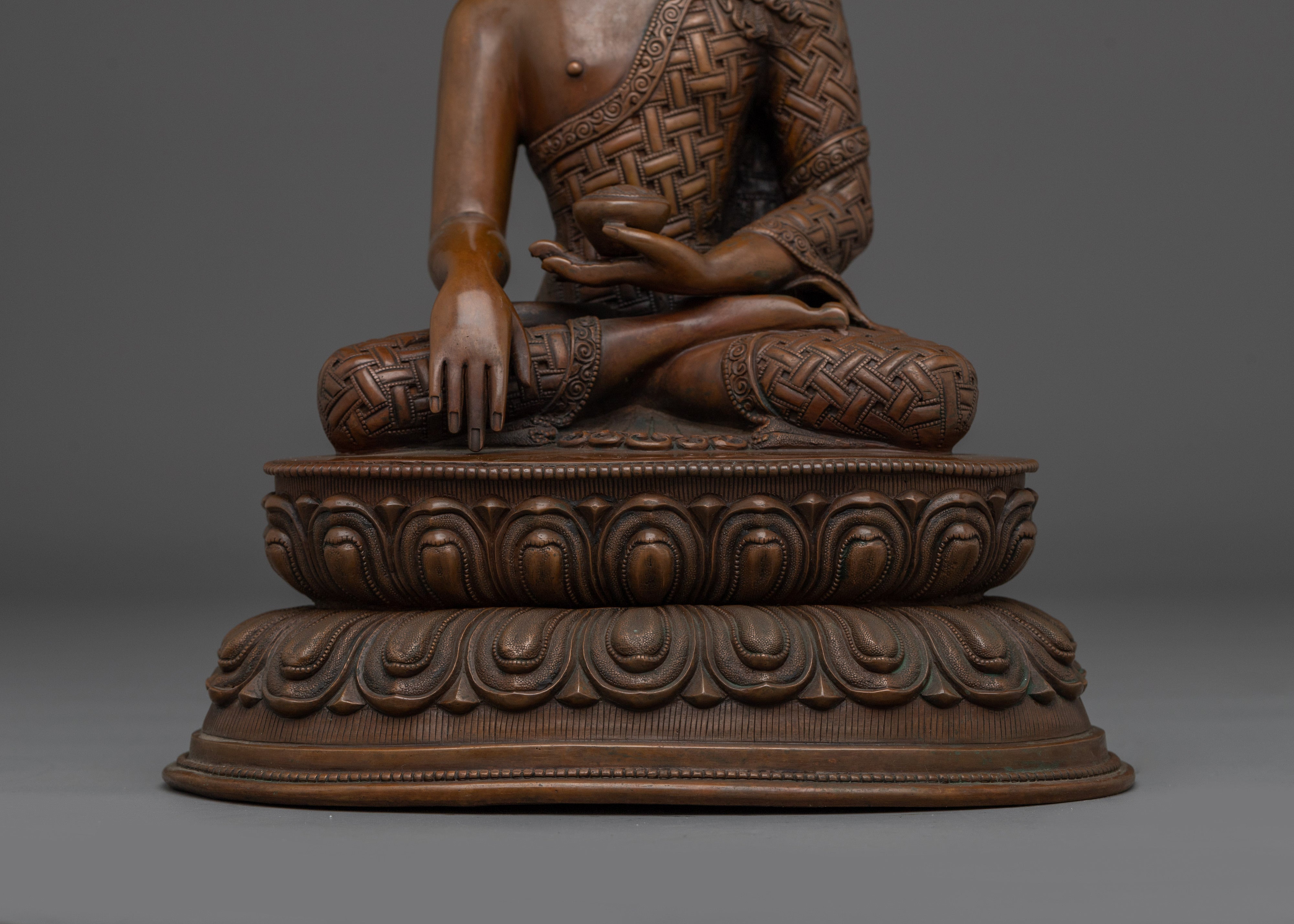 Oxidized Copper Shakyamuni Buddha Buddhist Sculpture | Decor for Peace & Mindfulness
