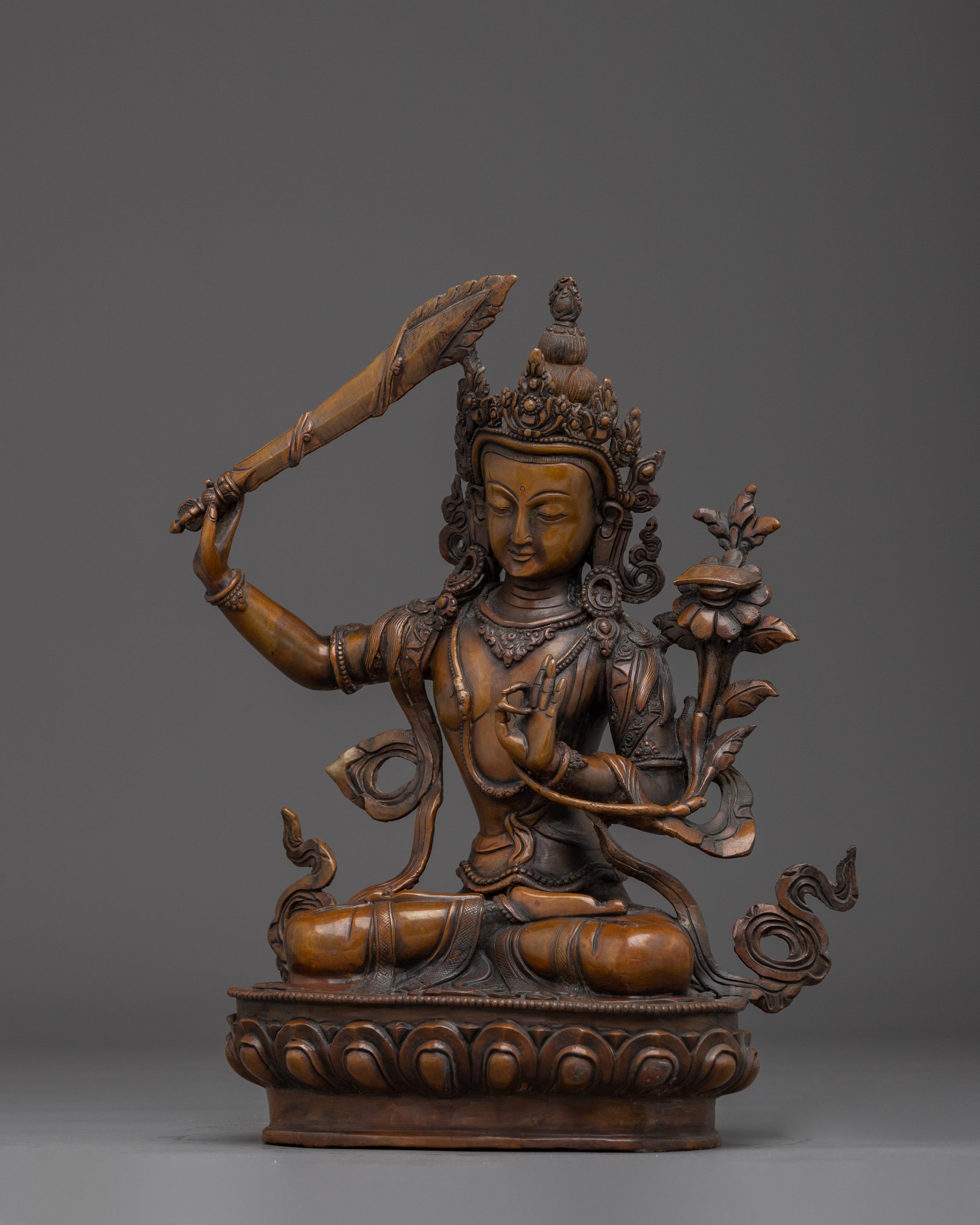 Manjushri Oxidized Copper Wisdom Deity | Perfect for Shrines, or Spiritual Spaces