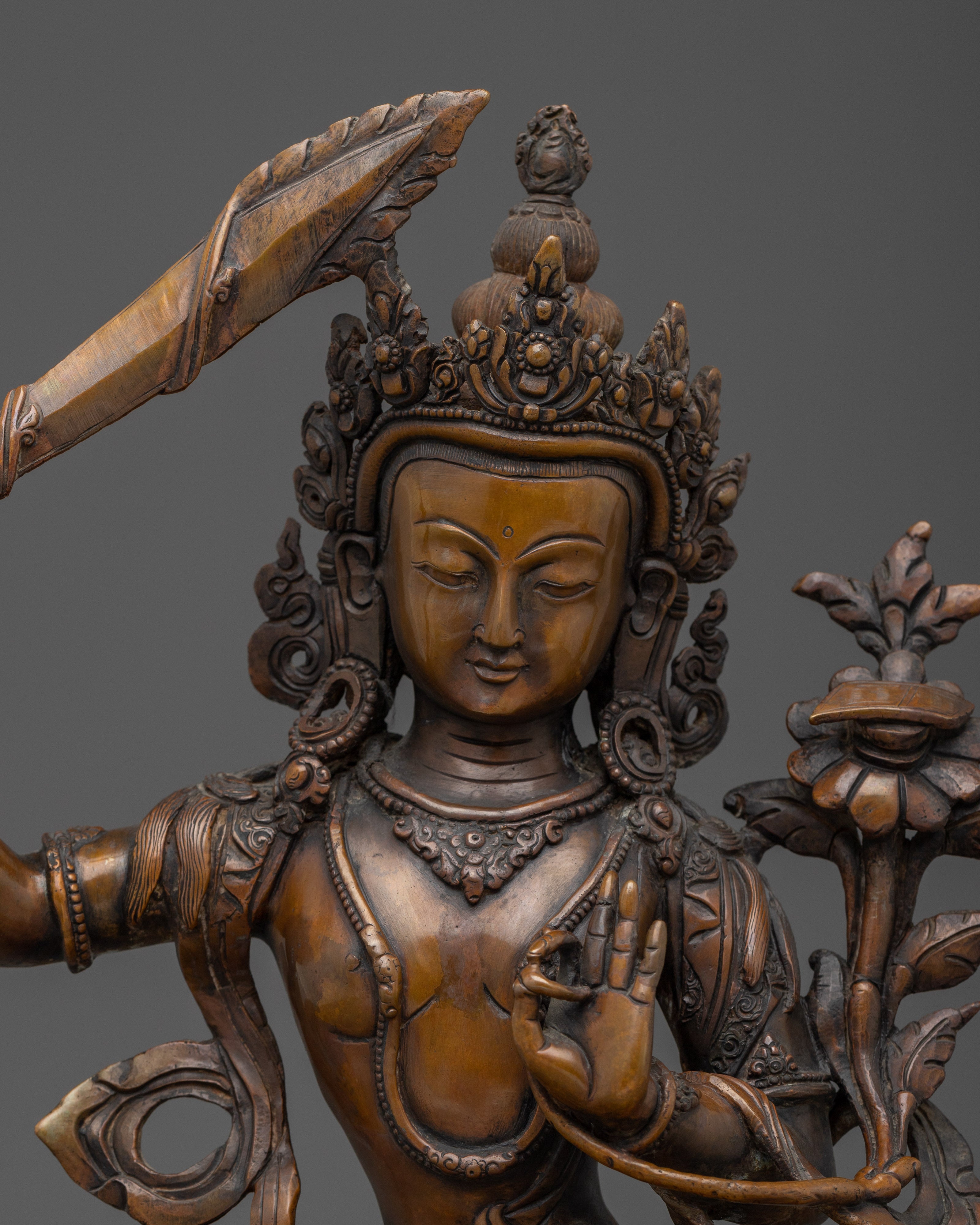 Manjushri Oxidized Copper Wisdom Deity | Perfect for Shrines, or Spiritual Spaces