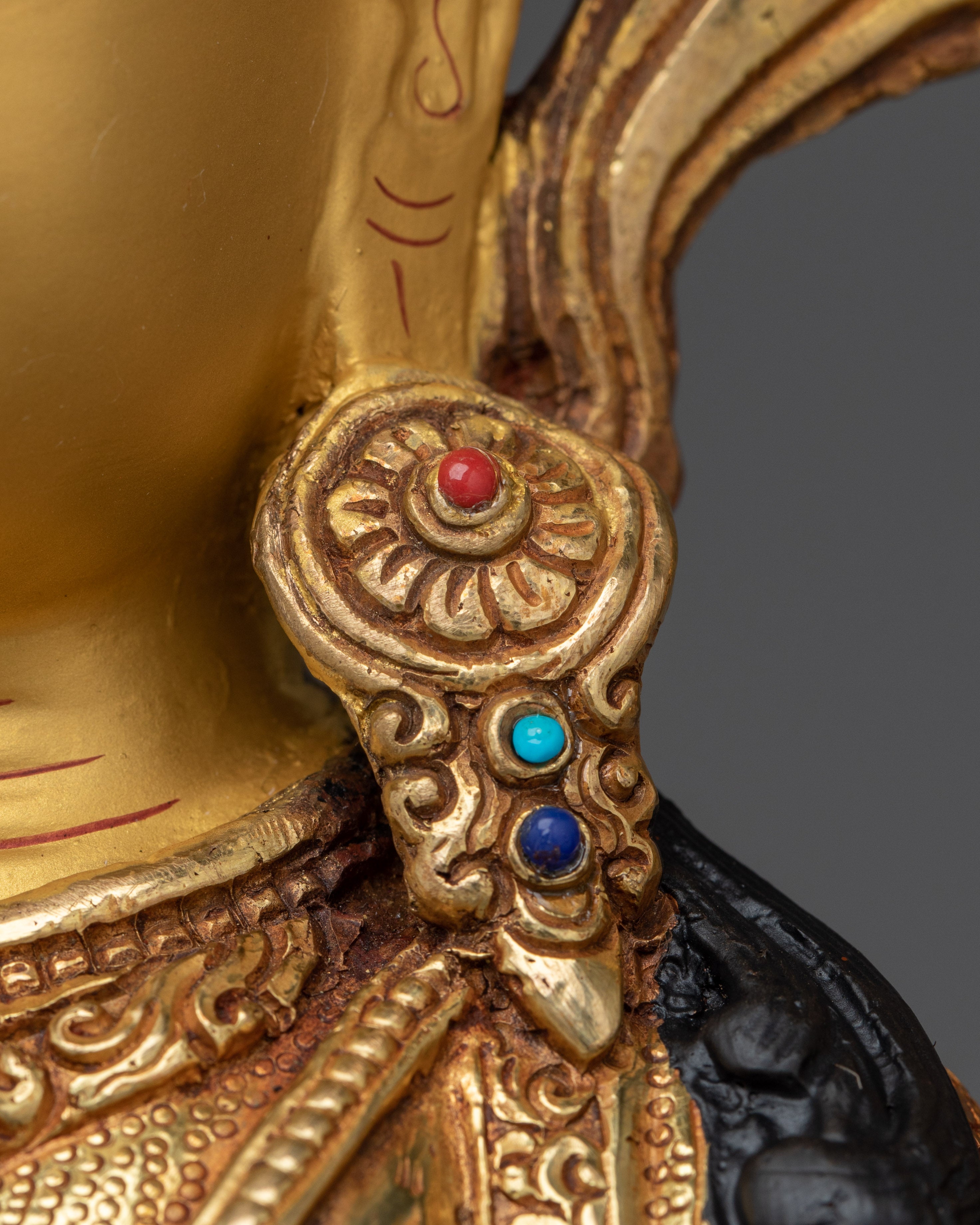 Golden Four Armed Chenrezig Art with Copper Body | Tibetan Buddha of Compassion