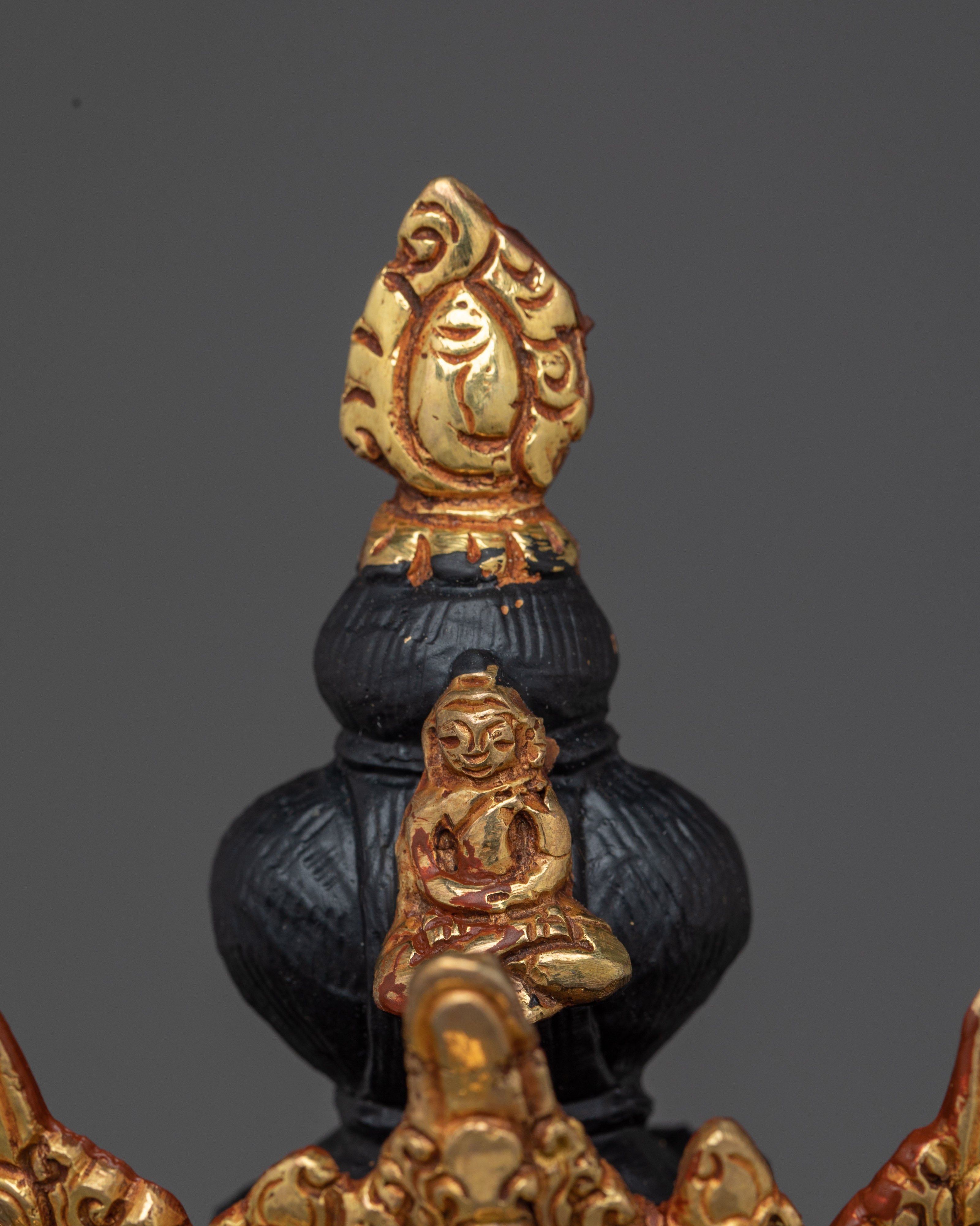 Golden Four Armed Chenrezig Art with Copper Body | Tibetan Buddha of Compassion