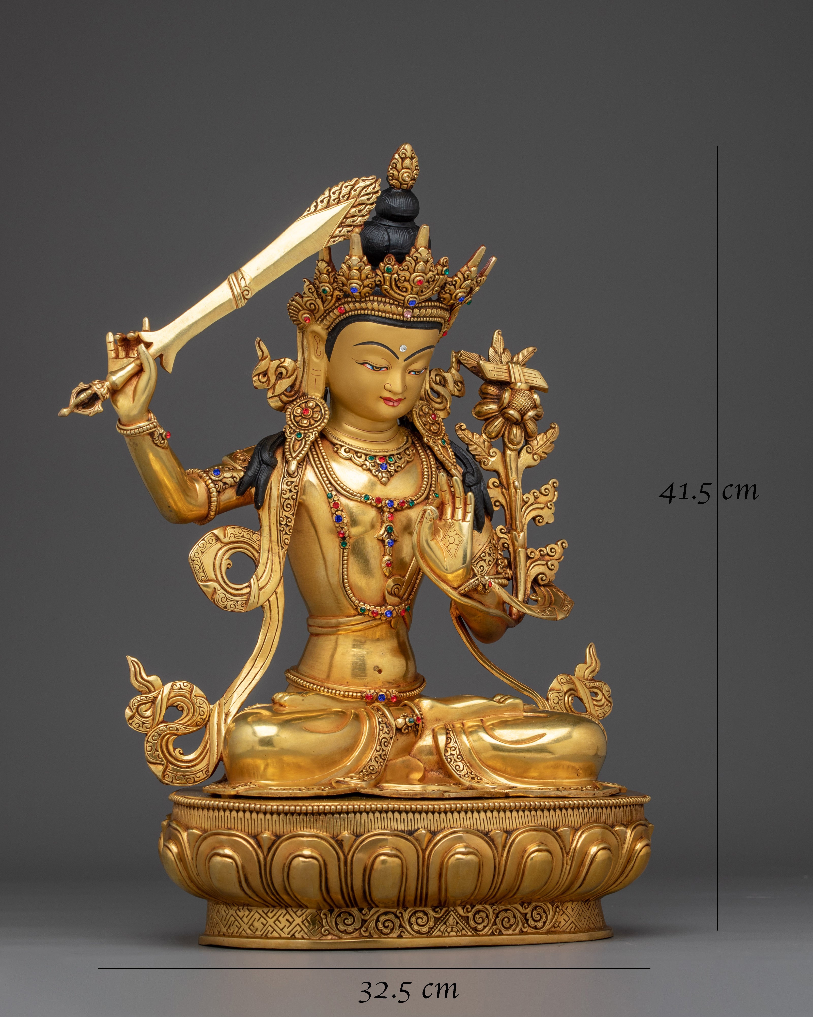 Golden Manjushri with Flaming Sword Statue