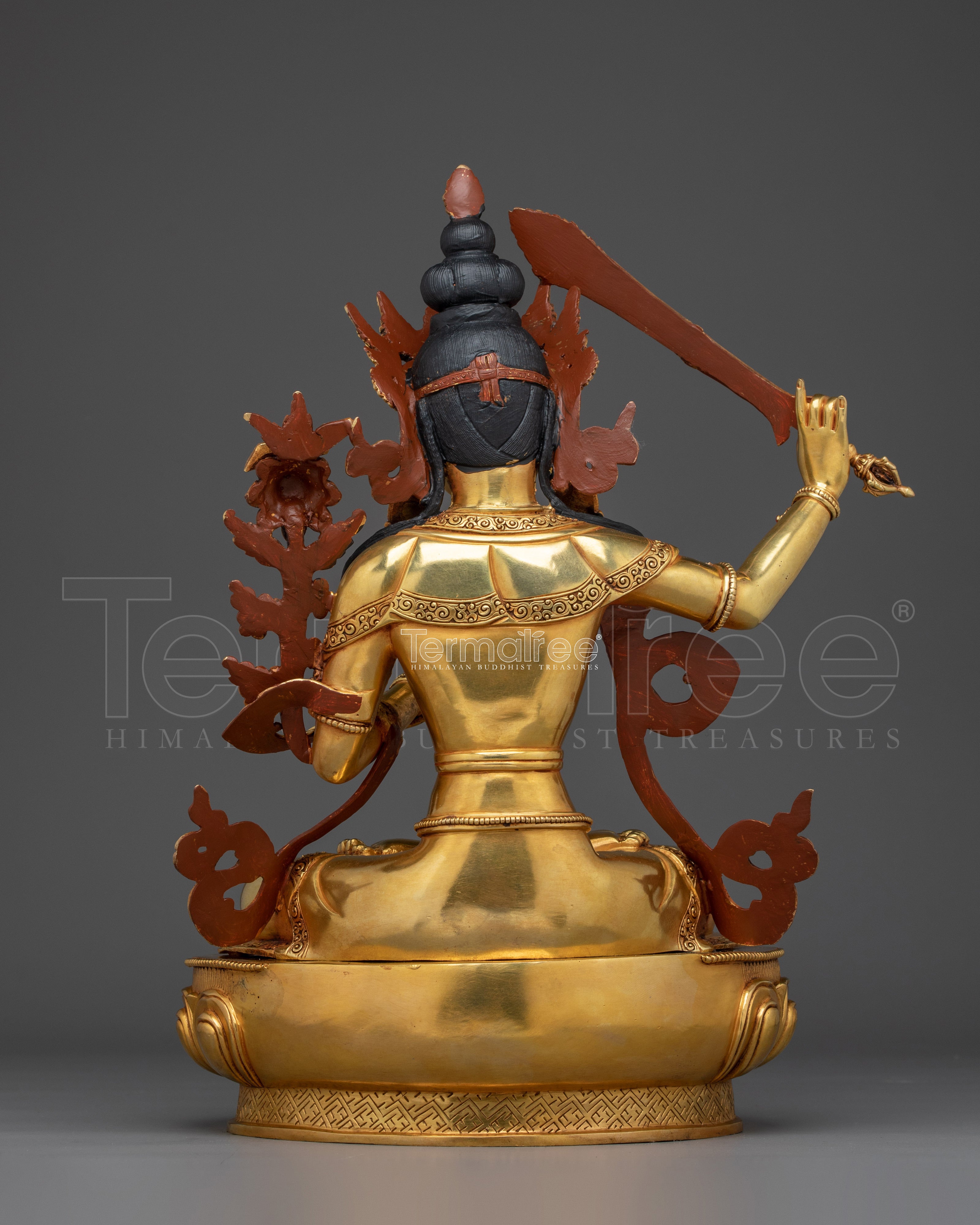 Golden Manjushri with Flaming Sword Statue | Wisdom Bodhisattva Deity