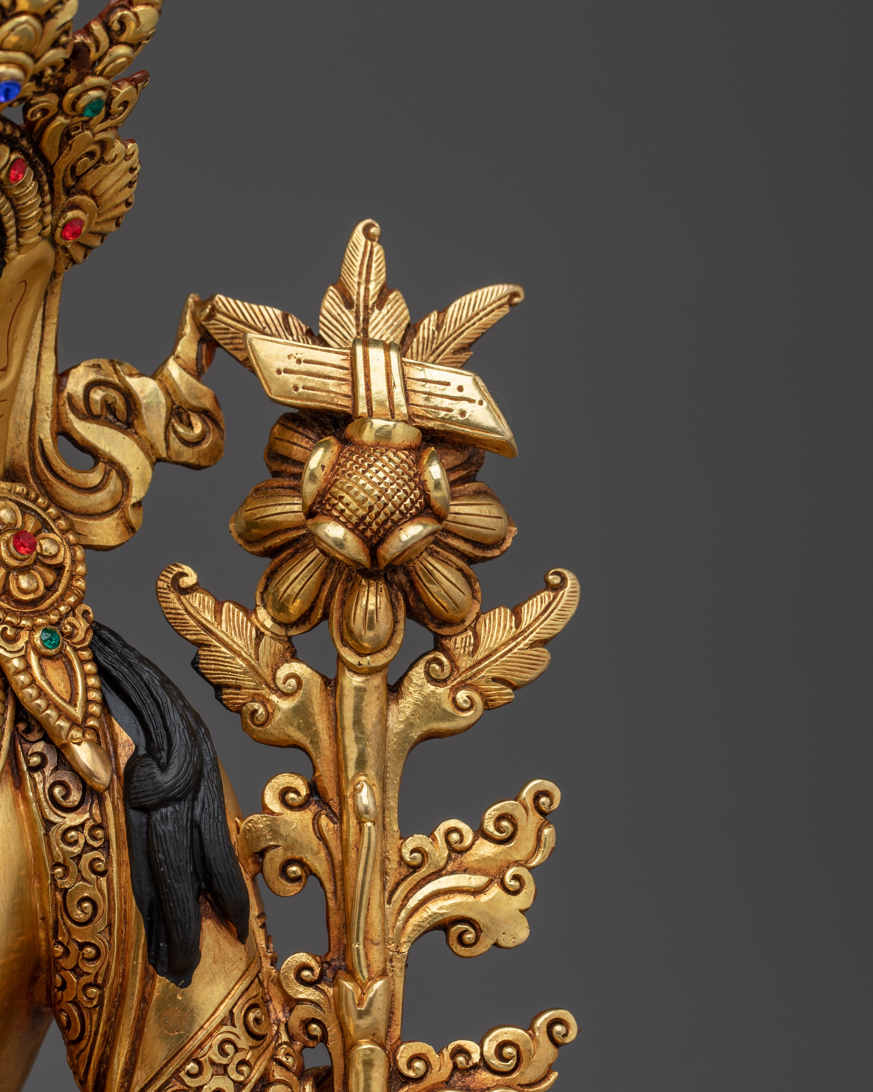 Golden Manjushri with Flaming Sword Statue | Wisdom Bodhisattva Deity