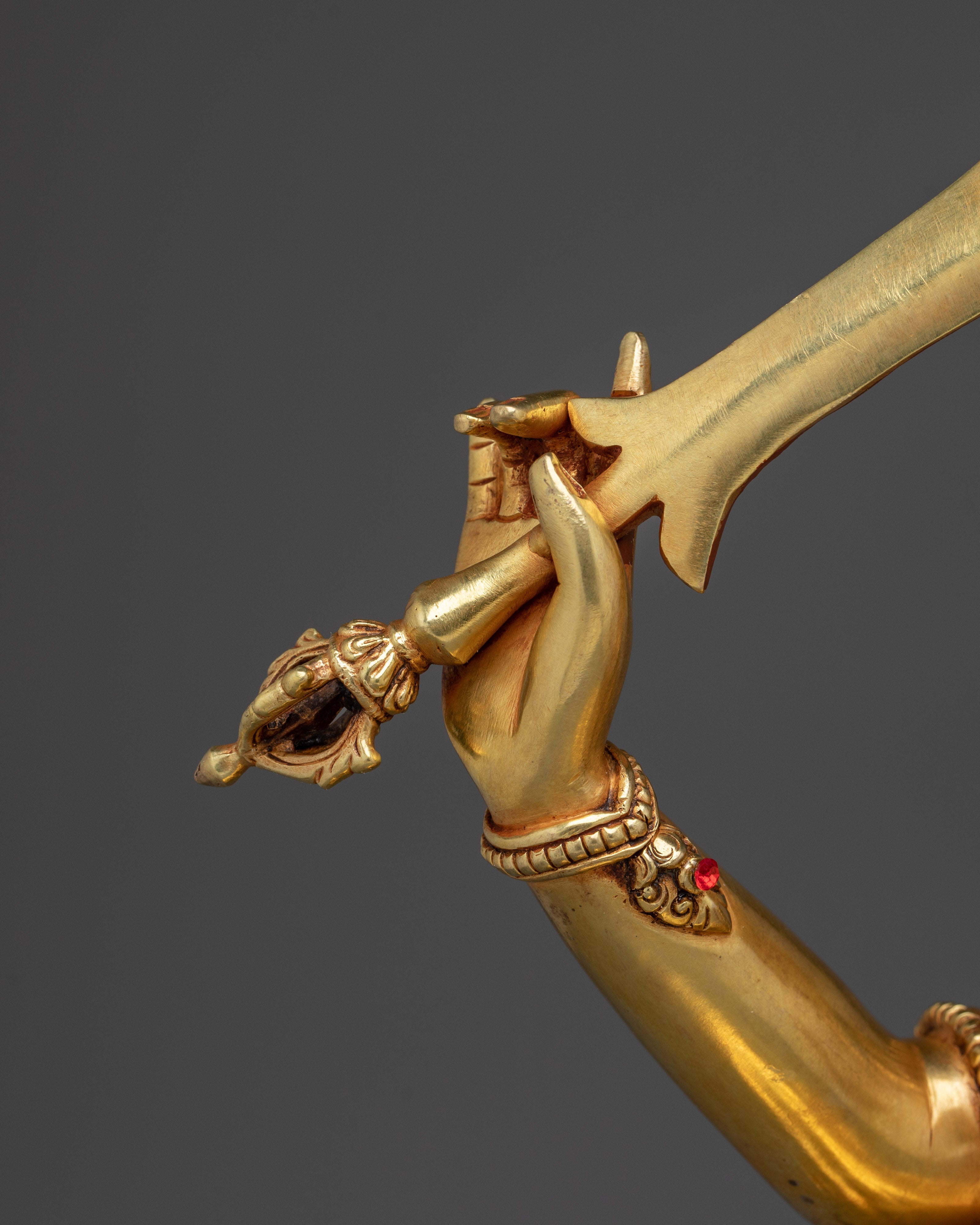 Golden Manjushri with Flaming Sword Statue | Wisdom Bodhisattva Deity