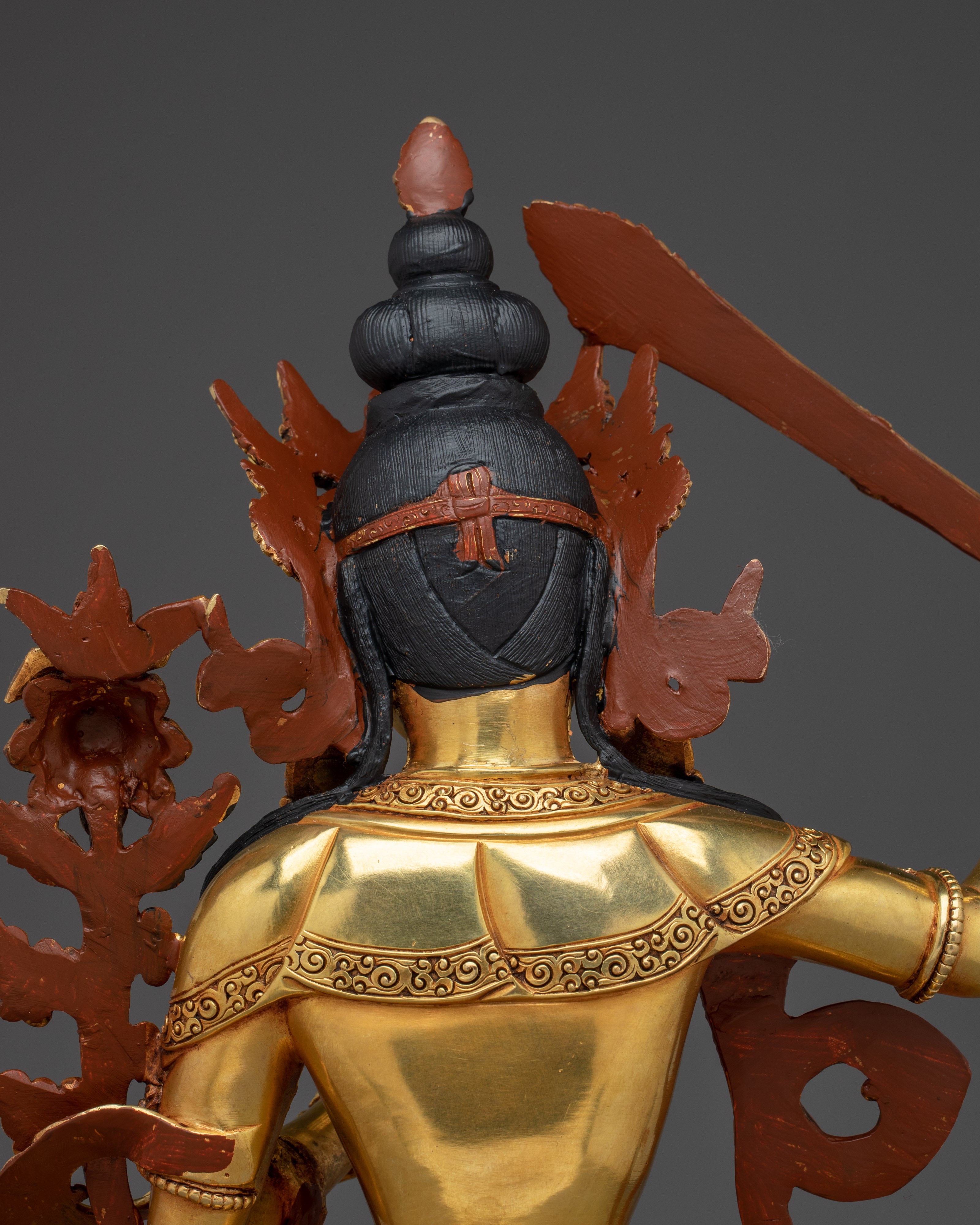 Golden Manjushri with Flaming Sword Statue | Wisdom Bodhisattva Deity