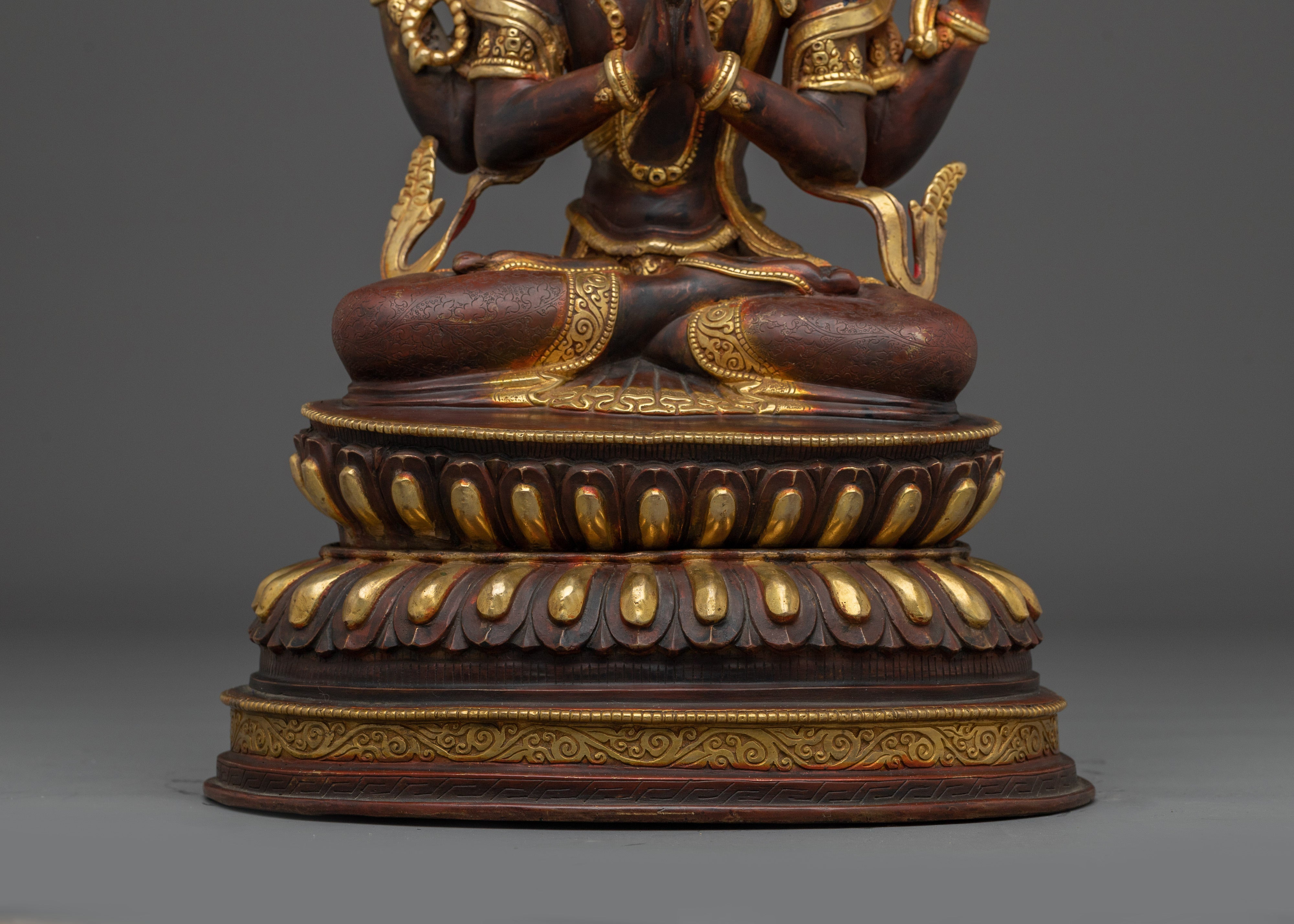 Golden Four Armed Chenrezig Figurine | Spiritual Enlightenment