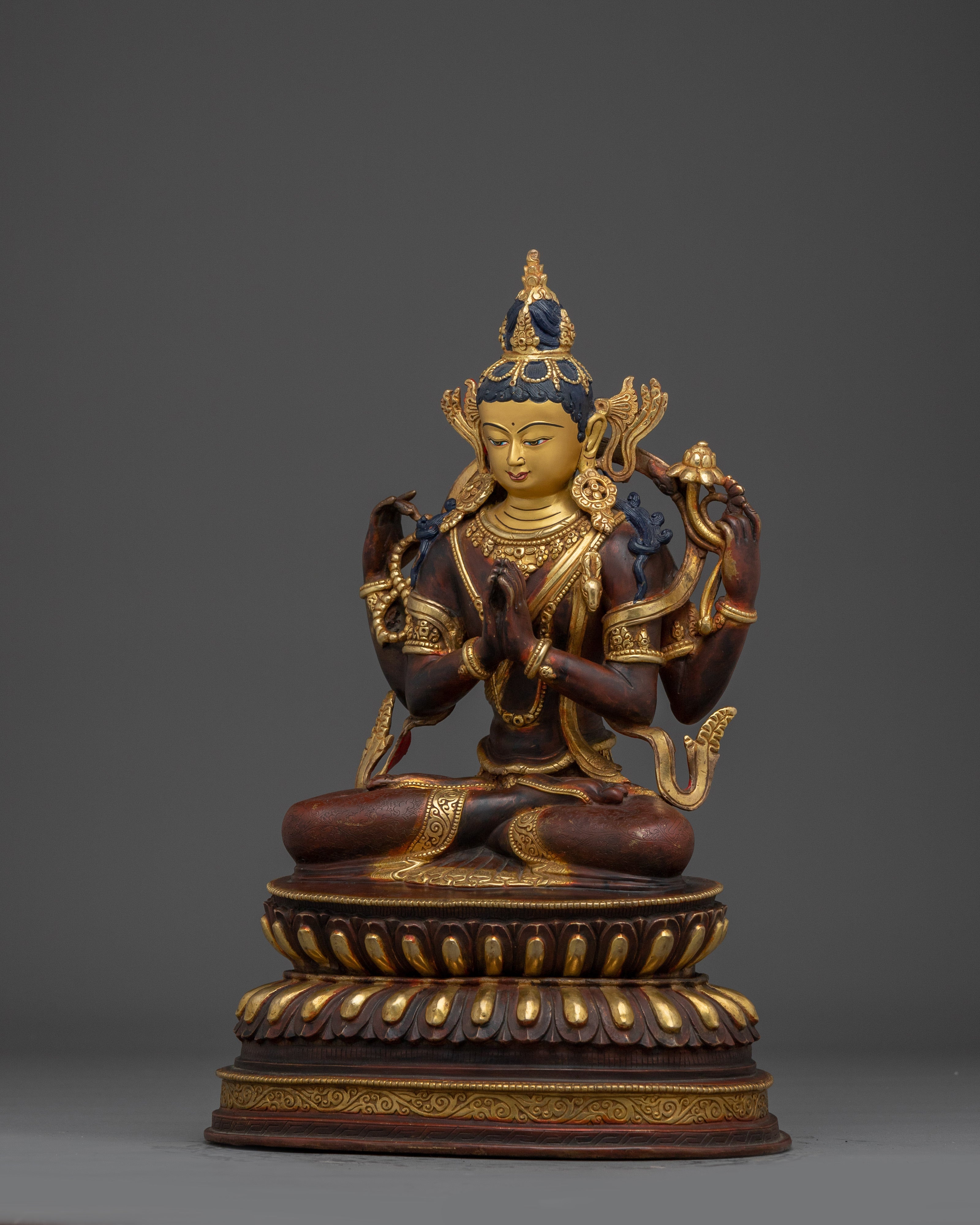 Golden Four Armed Chenrezig Figurine | Spiritual Enlightenment