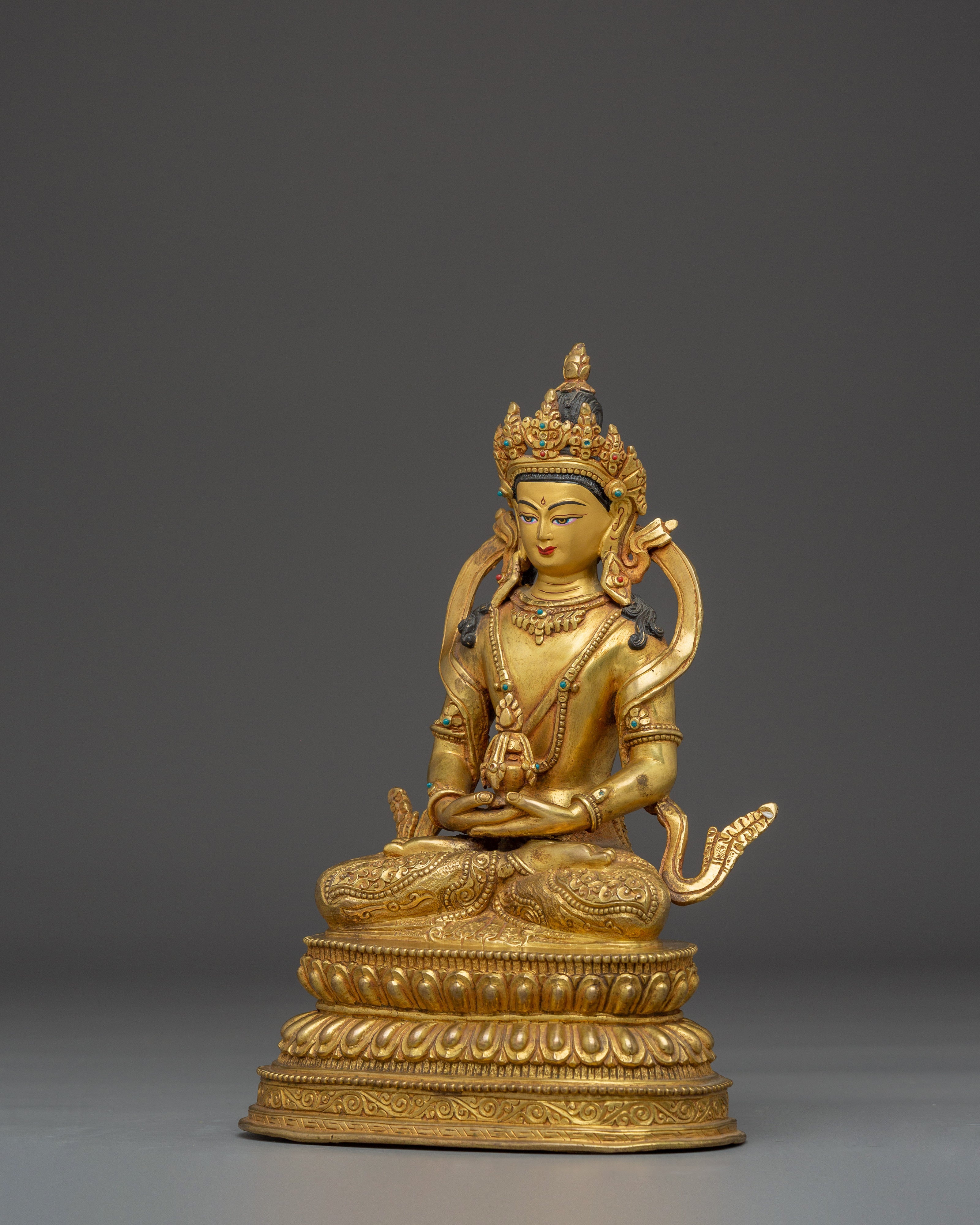 Gold Gilded Amitayus Buddha Copper Statue | Buddhist Altar Figure for Longevity