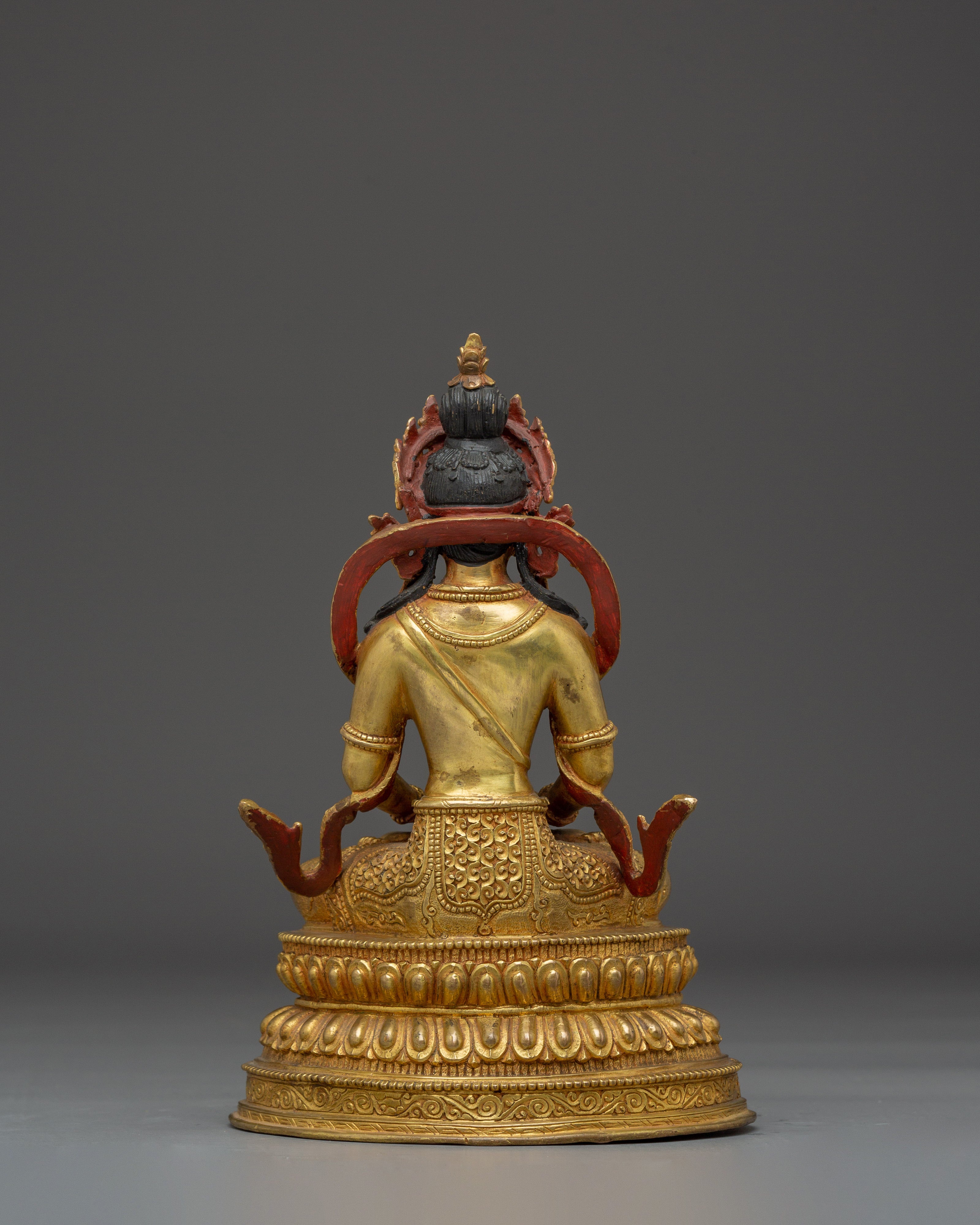 Gold Gilded Amitayus Buddha Copper Statue | Buddhist Altar Figure for Longevity