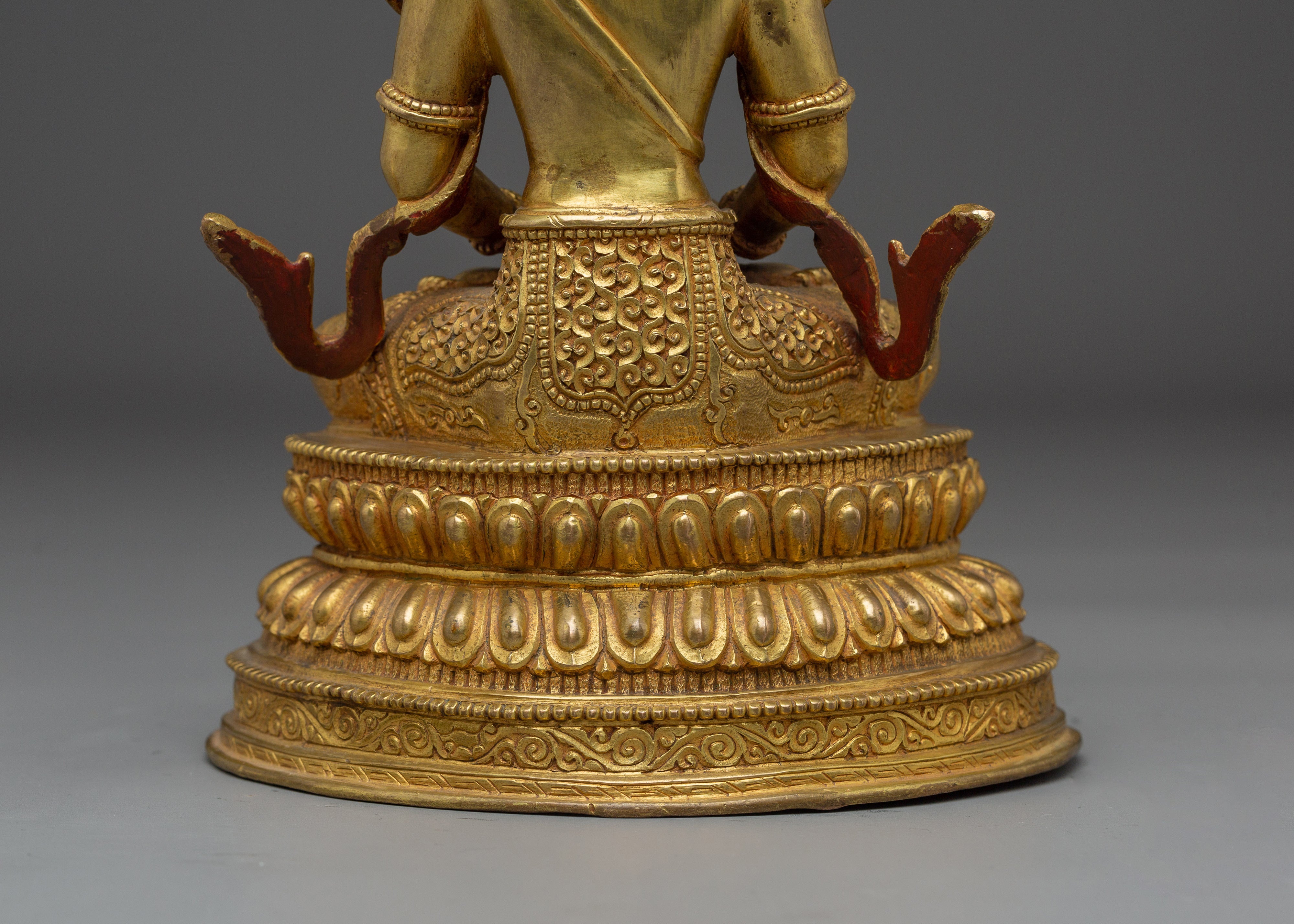 Gold Gilded Amitayus Buddha Copper Statue | Buddhist Altar Figure for Longevity