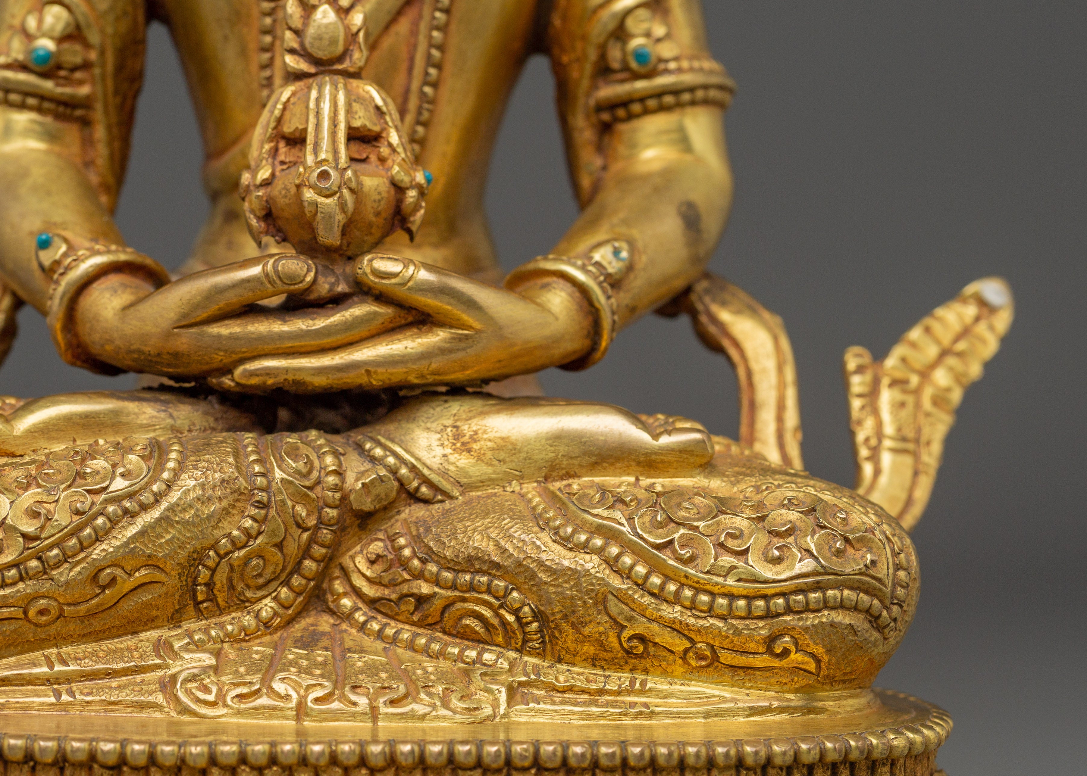 Gold Gilded Amitayus Buddha Copper Statue | Buddhist Altar Figure for Longevity