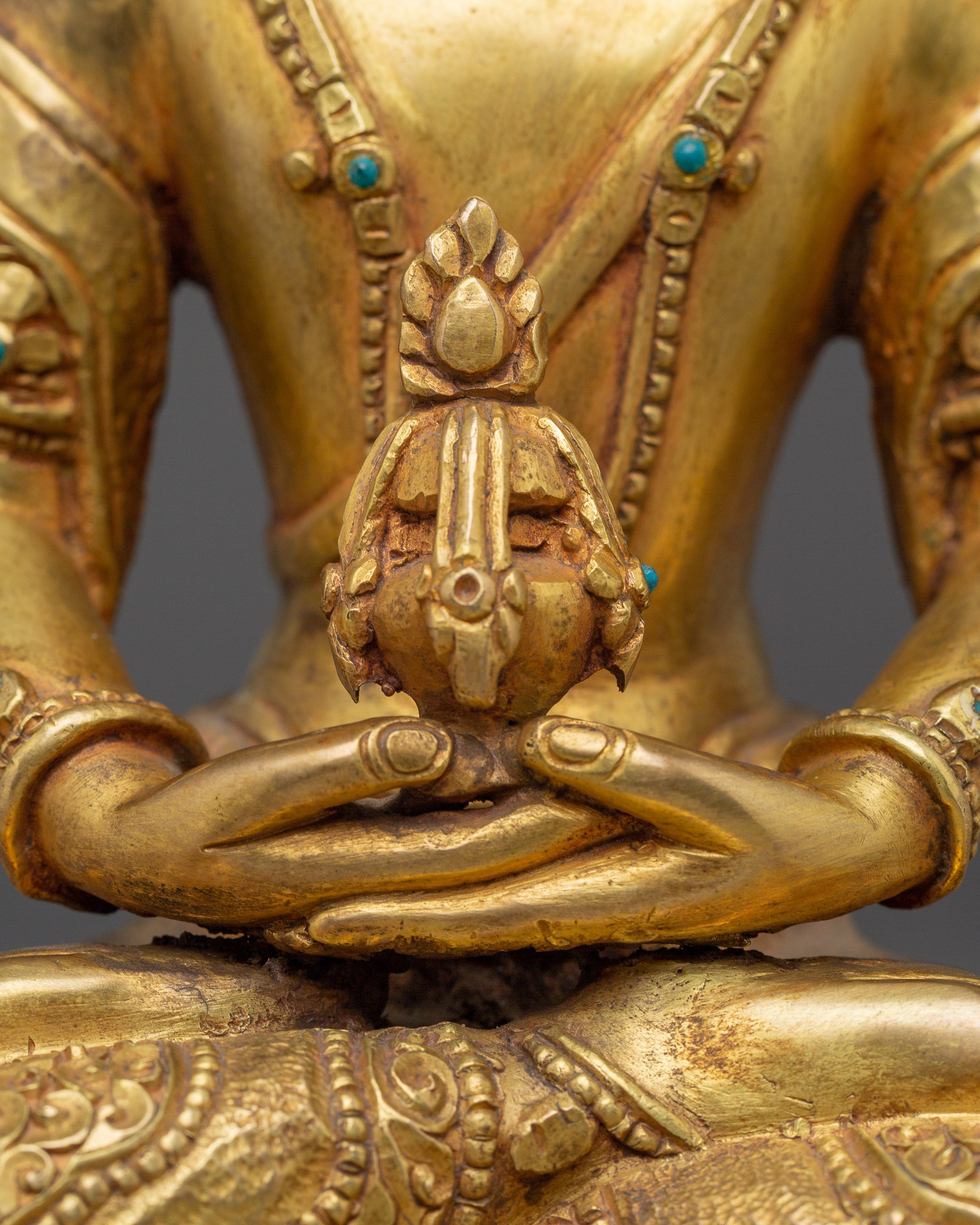 Gold Gilded Amitayus Buddha Copper Statue | Buddhist Altar Figure for Longevity