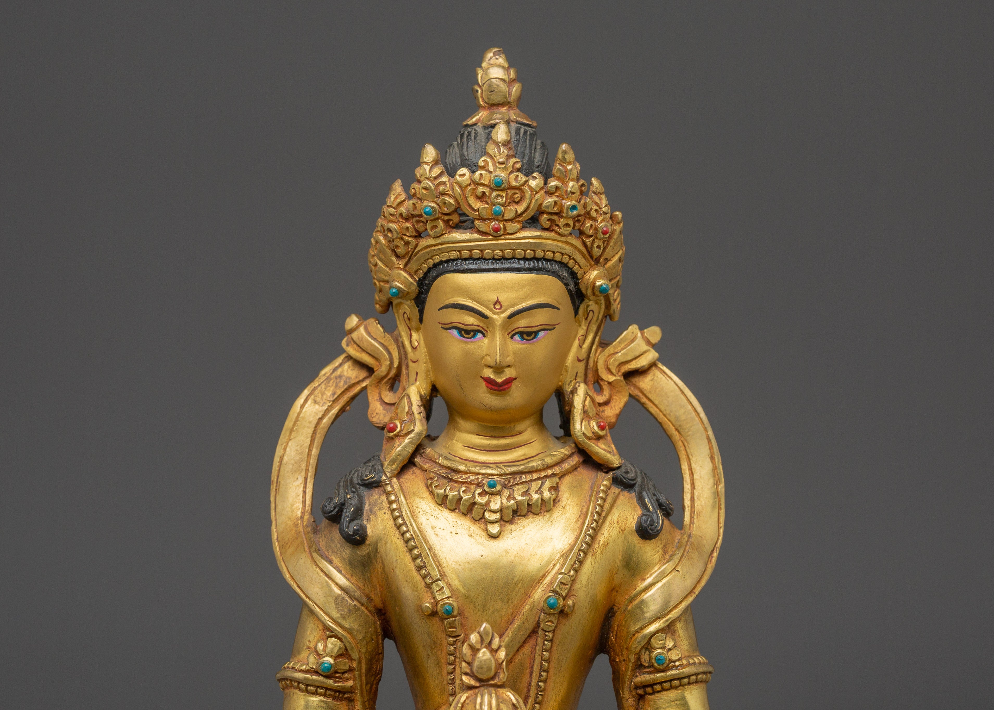 Gold Gilded Amitayus Buddha Copper Statue | Buddhist Altar Figure for Longevity