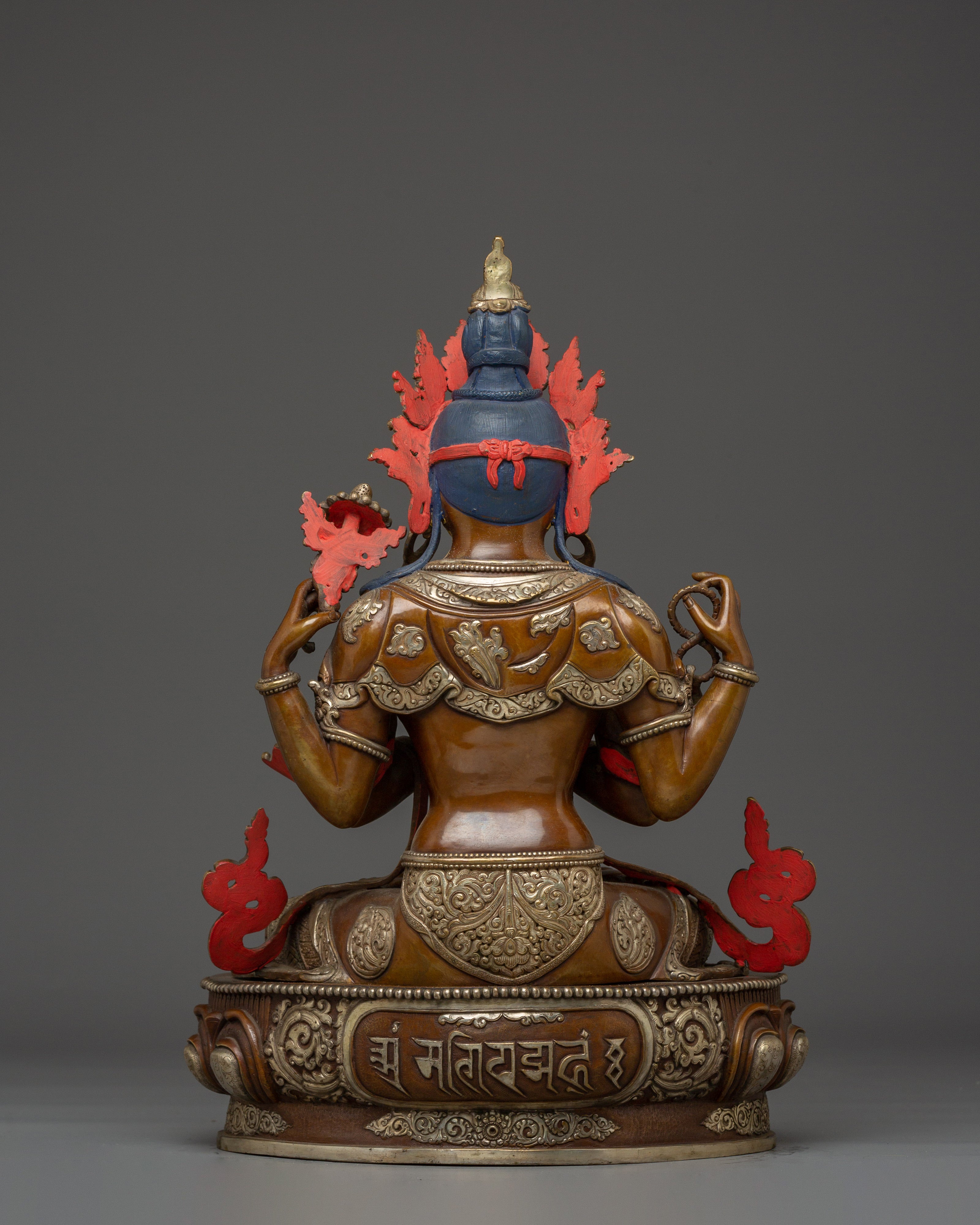 Oxidized Copper Statue of Chenrezig | Buddhist Spiritual Decor