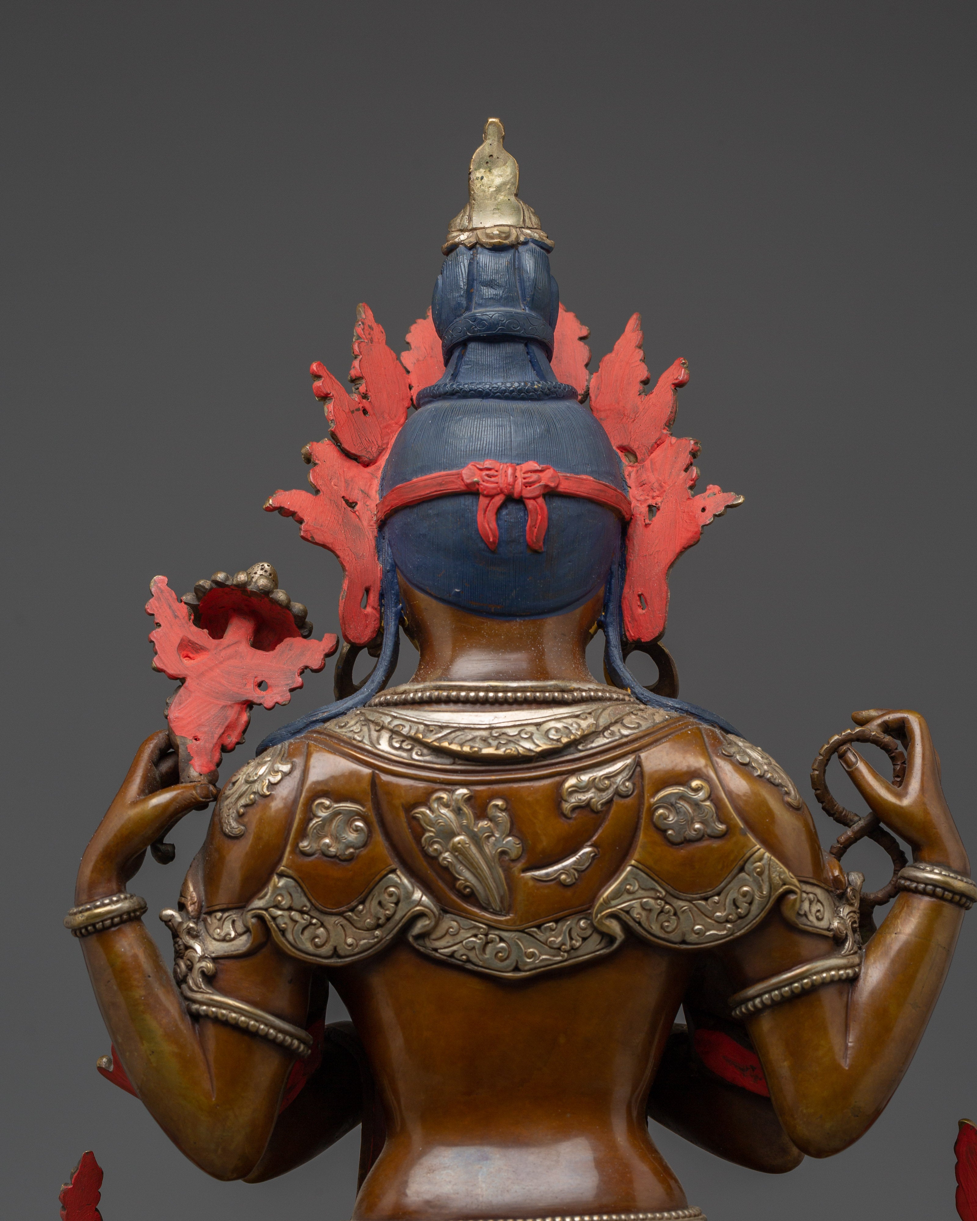 Oxidized Copper Statue of Chenrezig | Buddhist Spiritual Decor