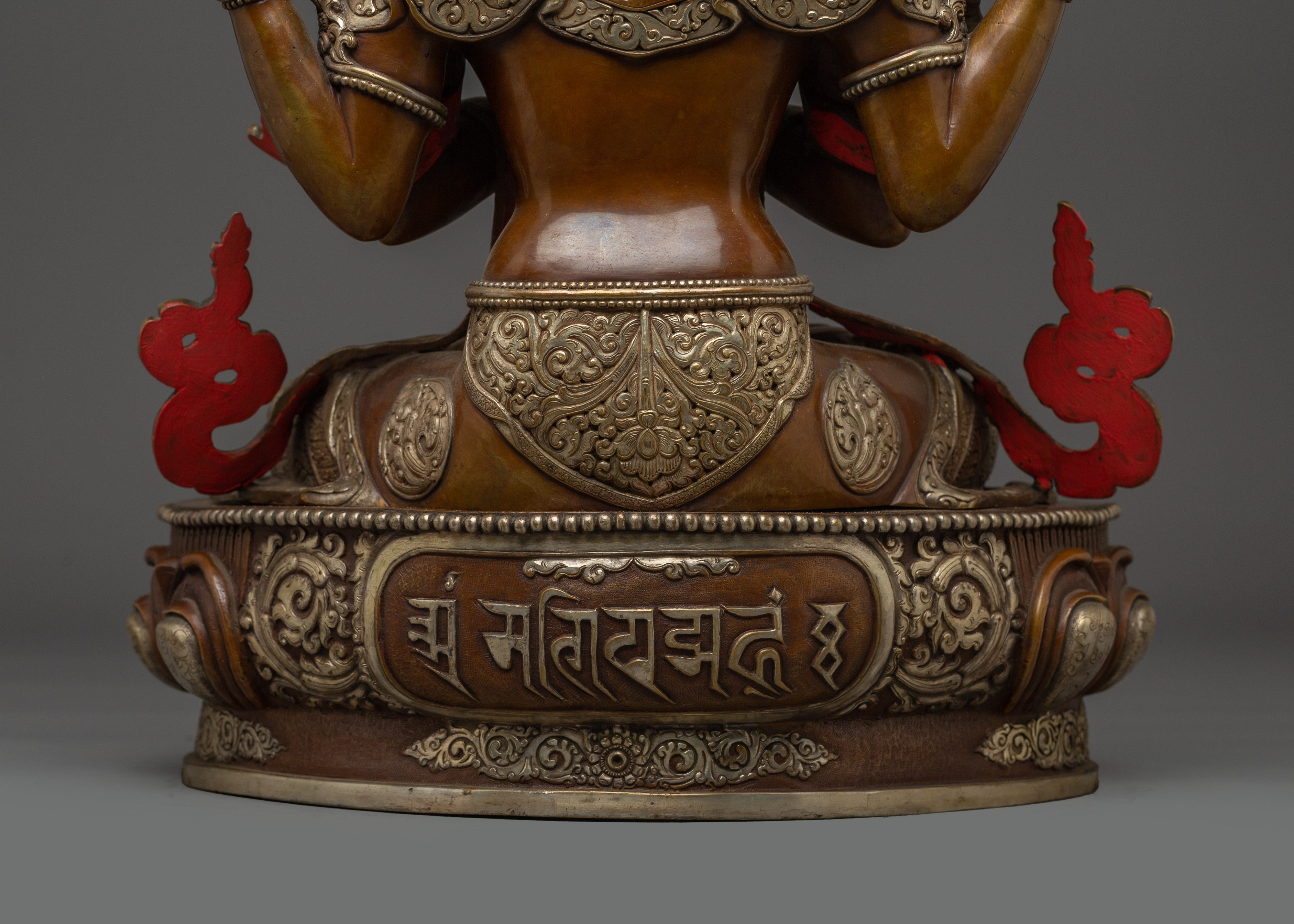 Oxidized Copper Statue of Chenrezig | Buddhist Spiritual Decor