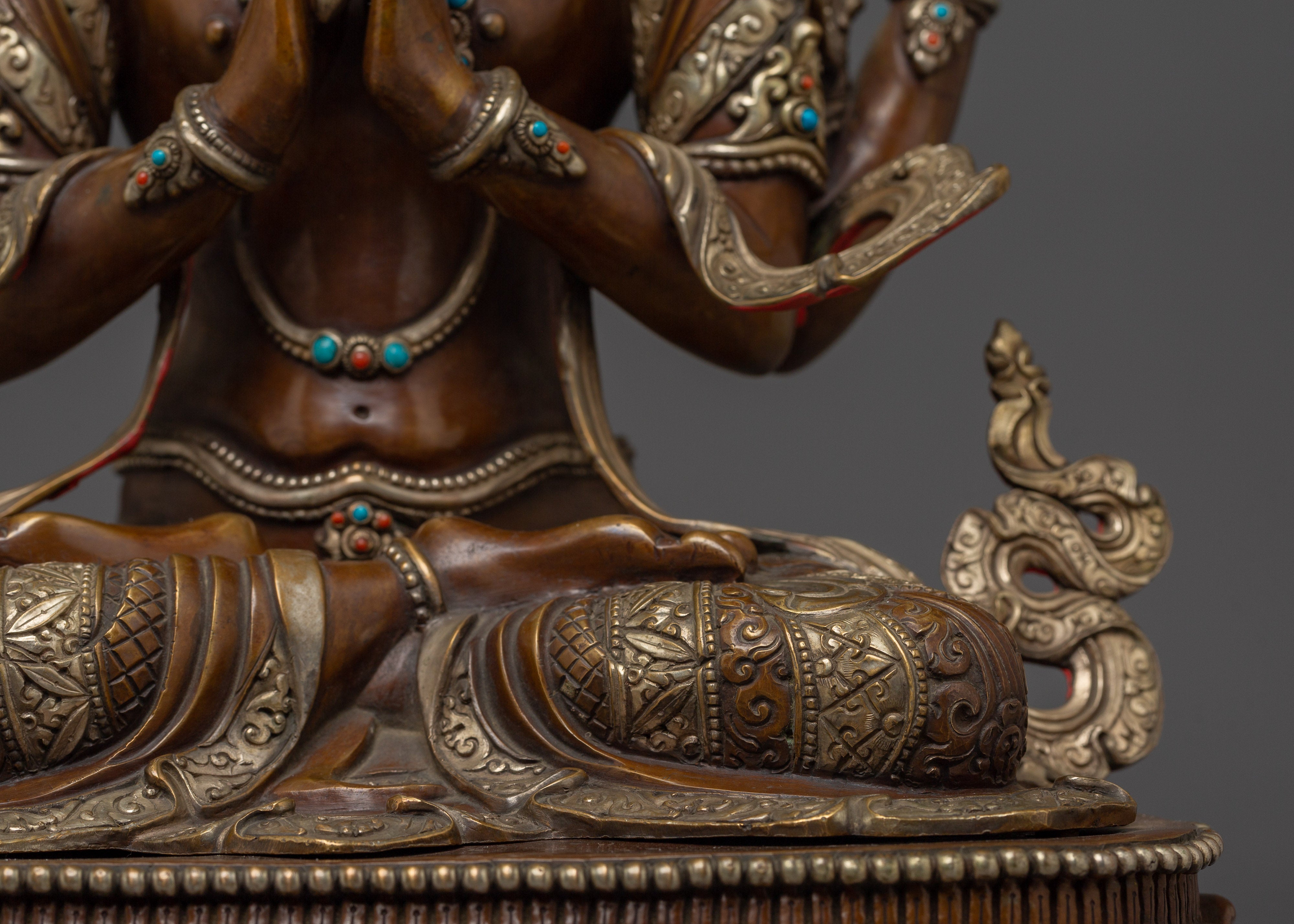 Oxidized Copper Statue of Chenrezig | Buddhist Spiritual Decor