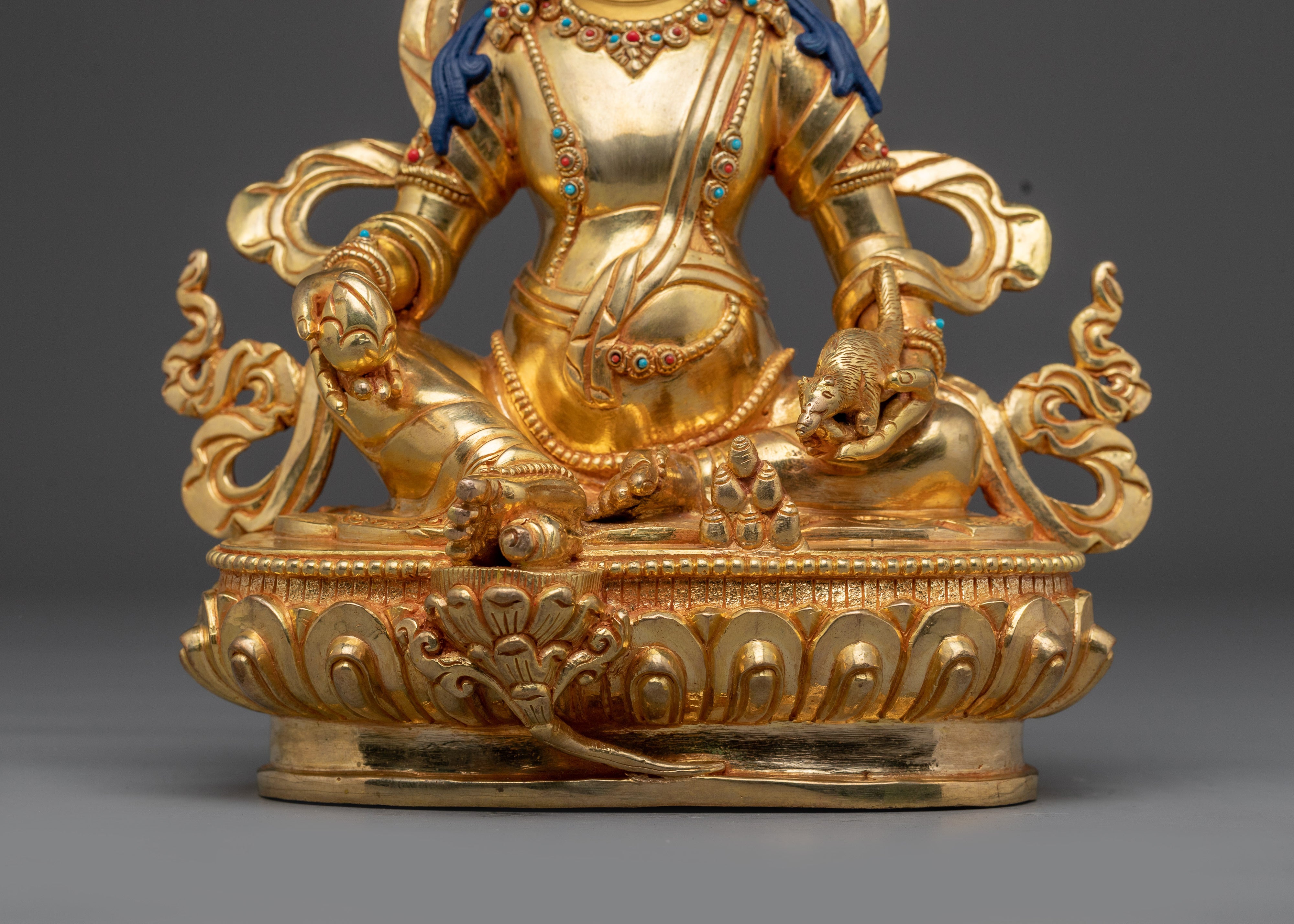 Golden Statue of Wealth Symbol Dzambhala | Buddhist Spiritual Decor