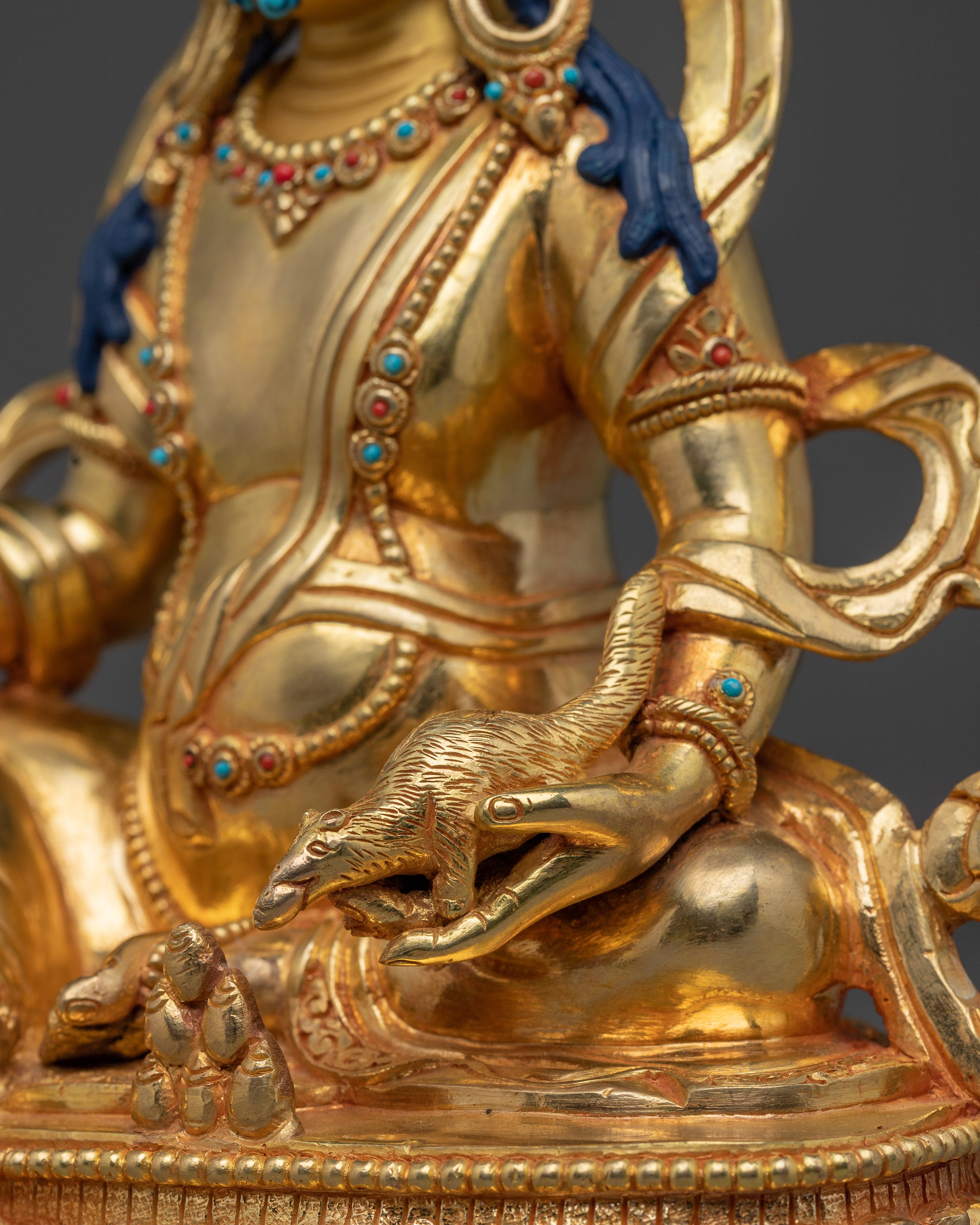 Golden Statue of Wealth Symbol Dzambhala | Buddhist Spiritual Decor