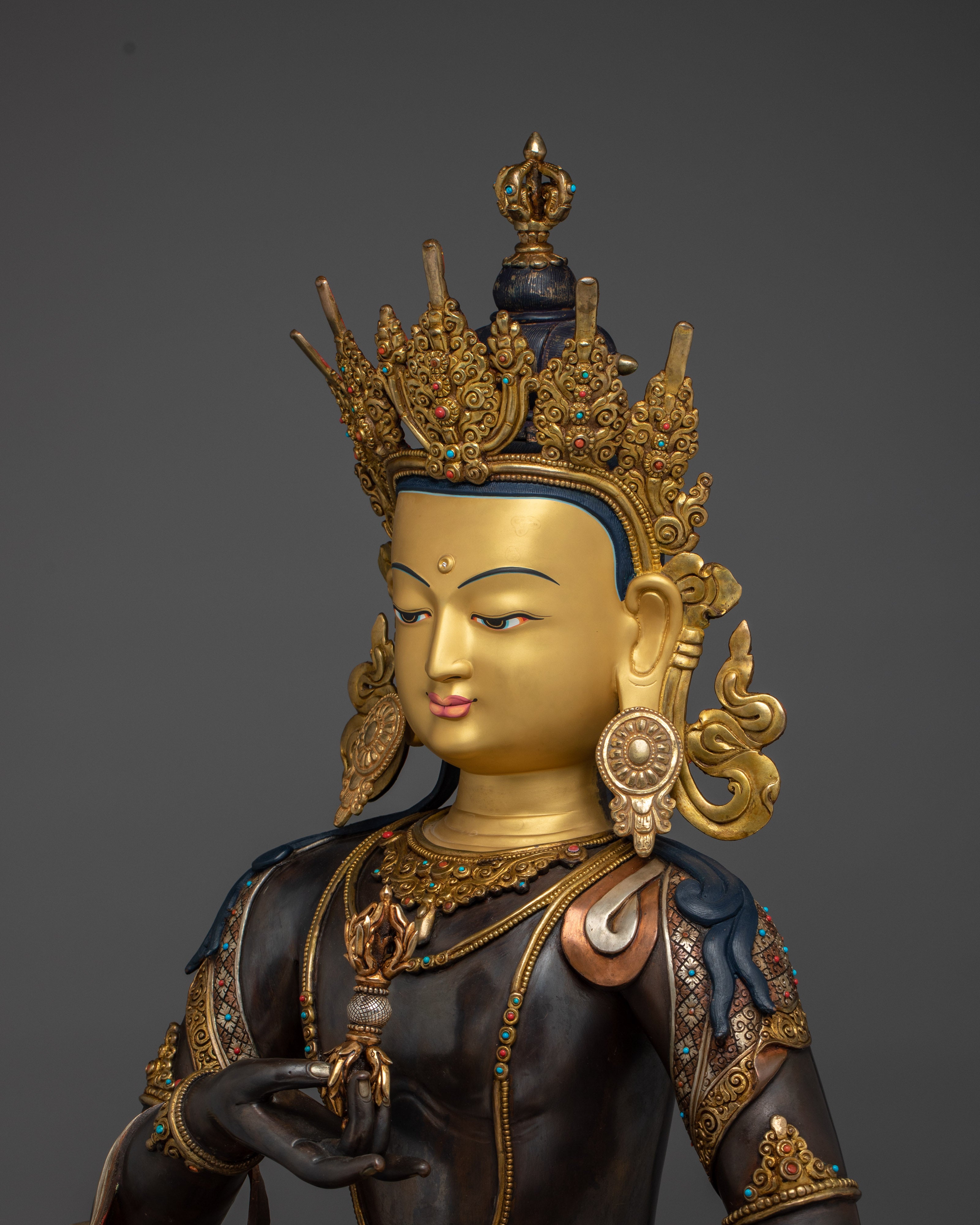 Vajrasattva Statue in Copper with Acrylic Detailing | Deity for Purification & Altar