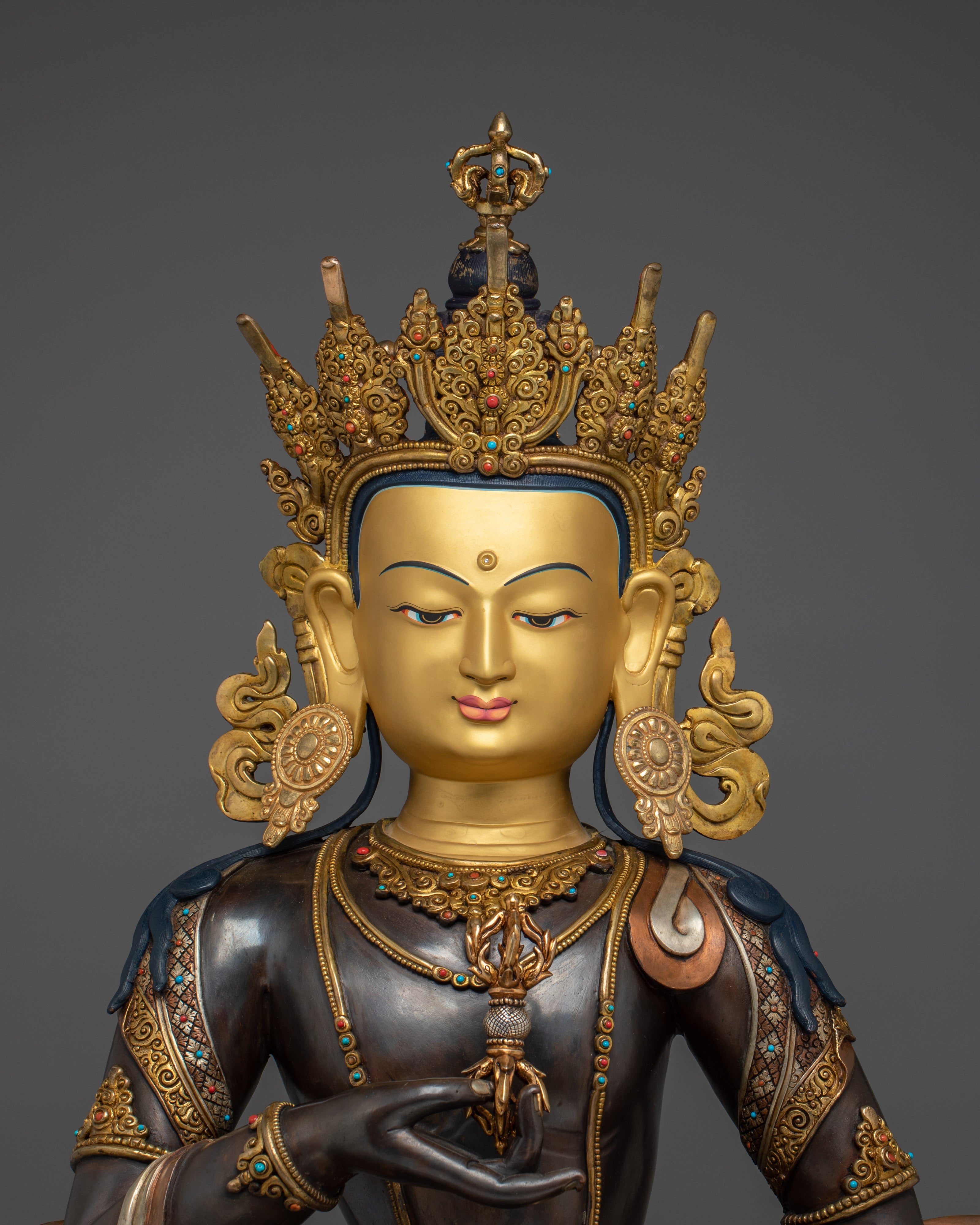 Vajrasattva Statue in Copper with Acrylic Detailing | Deity for Purification & Altar