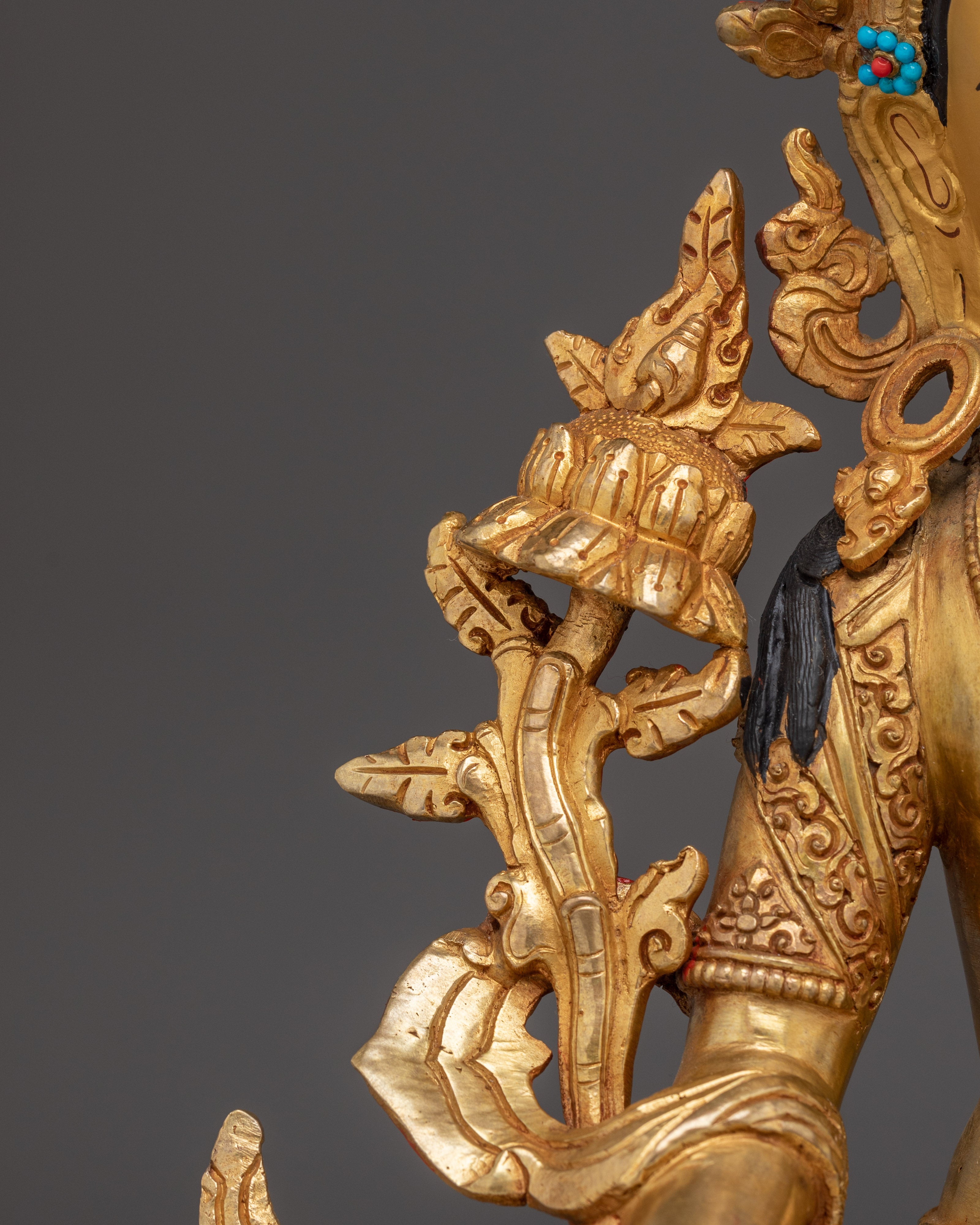 Amitayus Statue in Copper with Gemstones | Buddhist Deity of Long Life