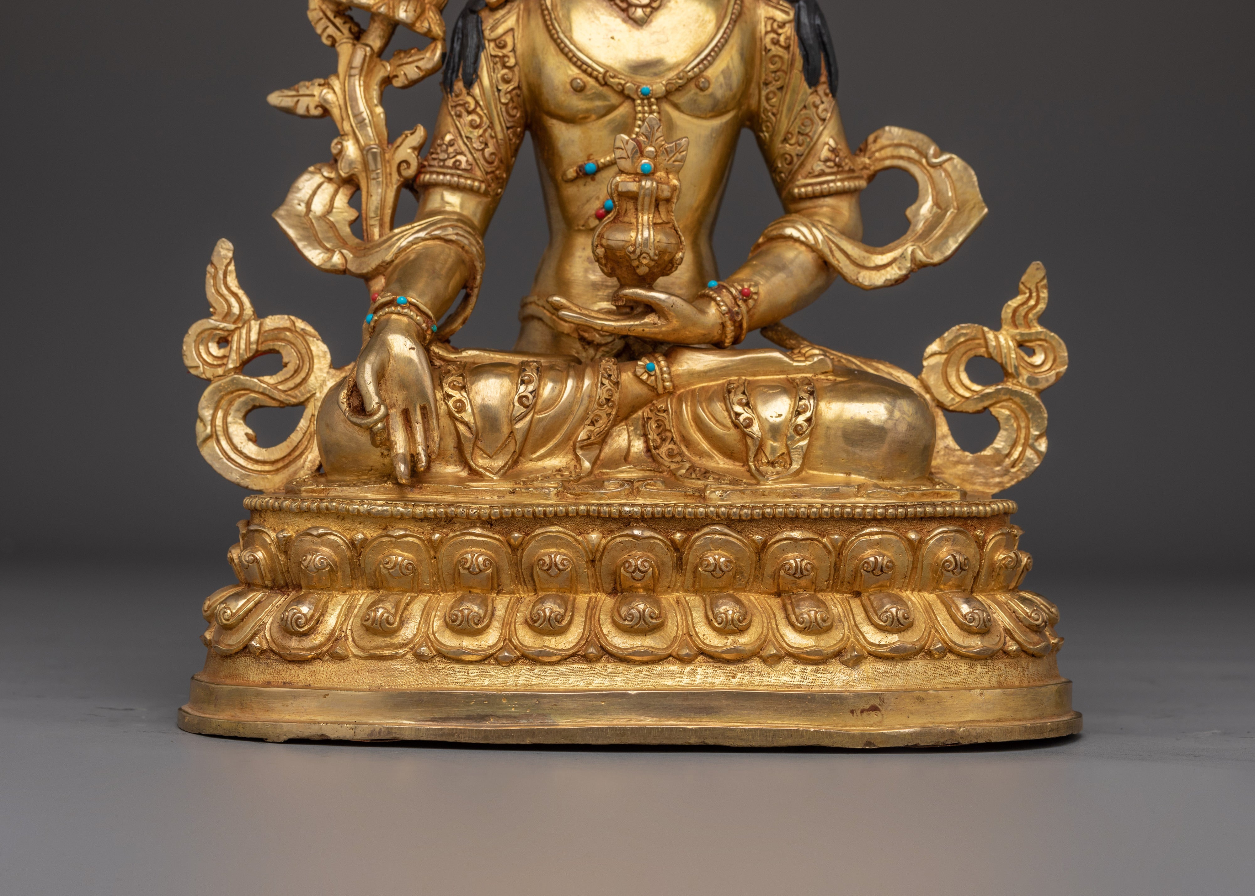 Amitayus Statue in Copper with Gemstones | Buddhist Deity of Long Life