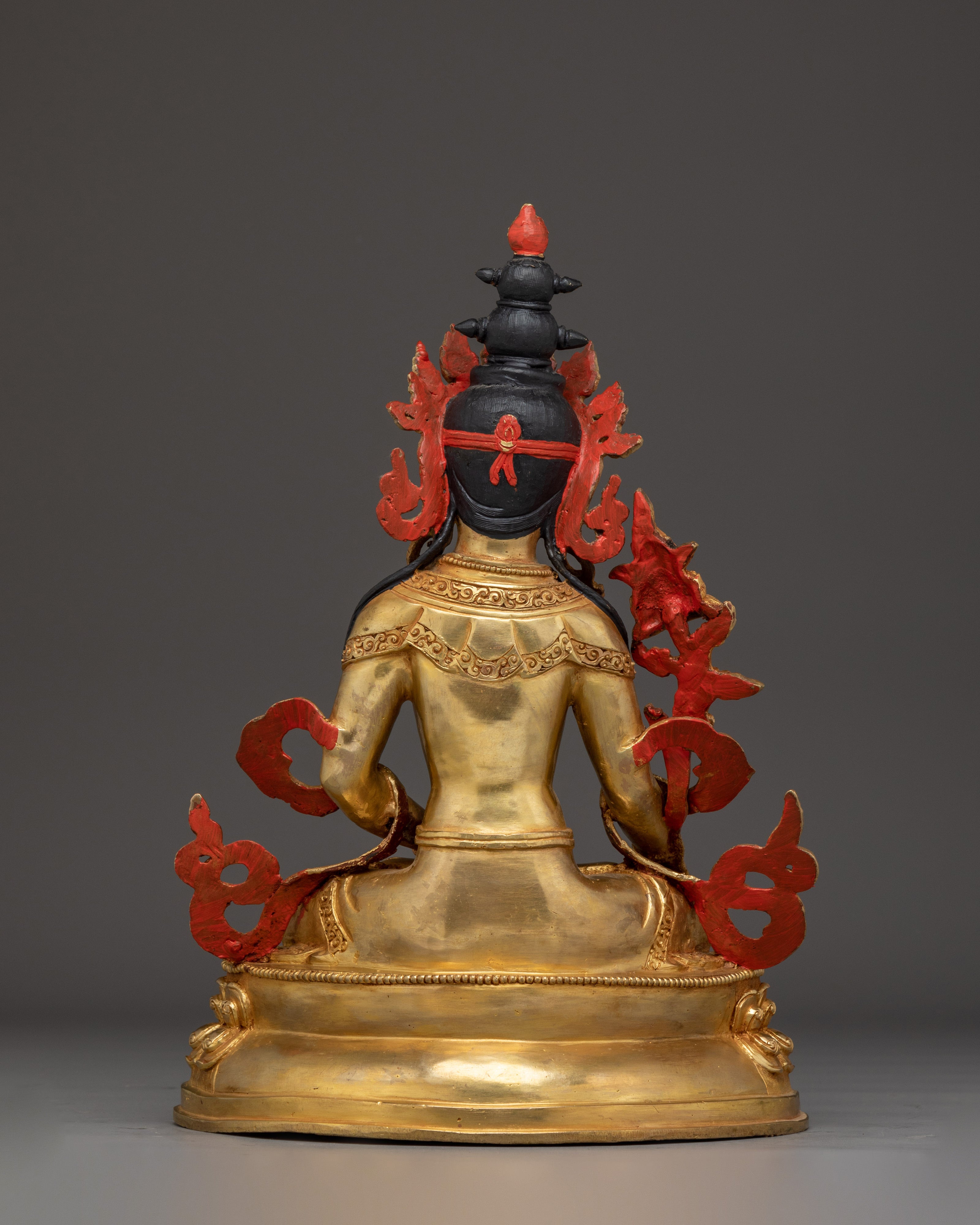 Amitayus Statue in Copper with Gemstones | Buddhist Deity of Long Life