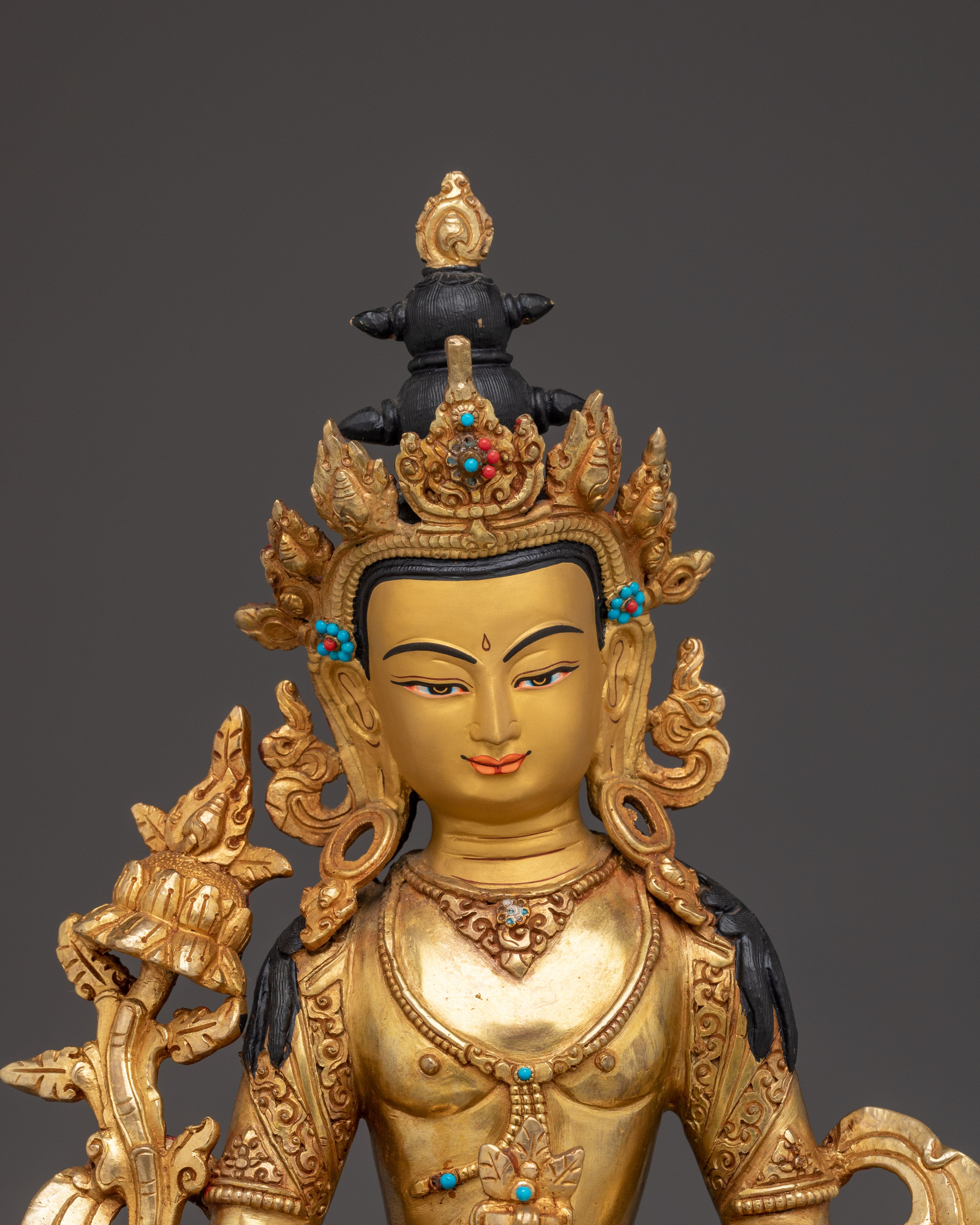 Amitayus Statue in Copper with Gemstones | Buddhist Deity of Long Life