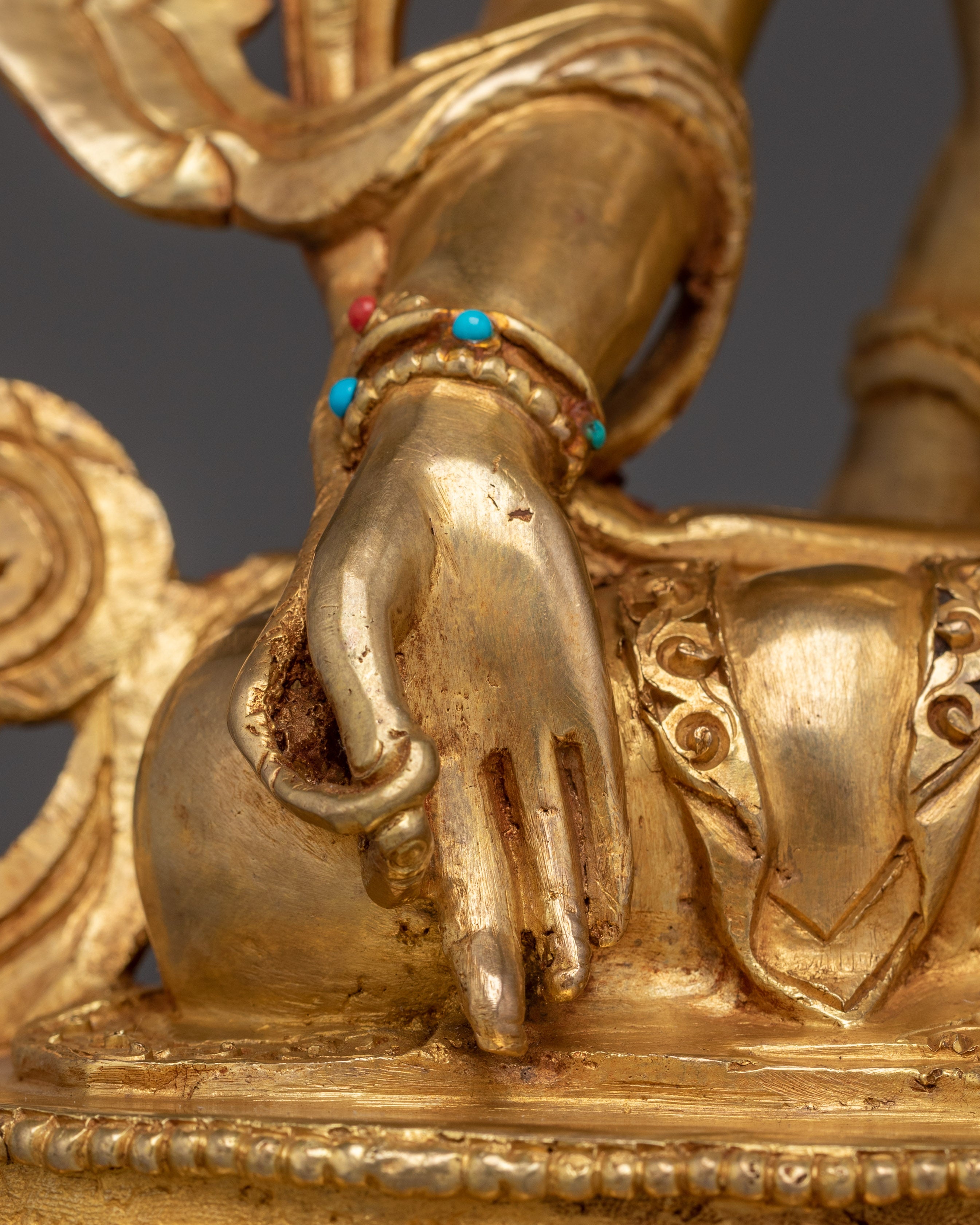 Amitayus Statue in Copper with Gemstones | Buddhist Deity of Long Life