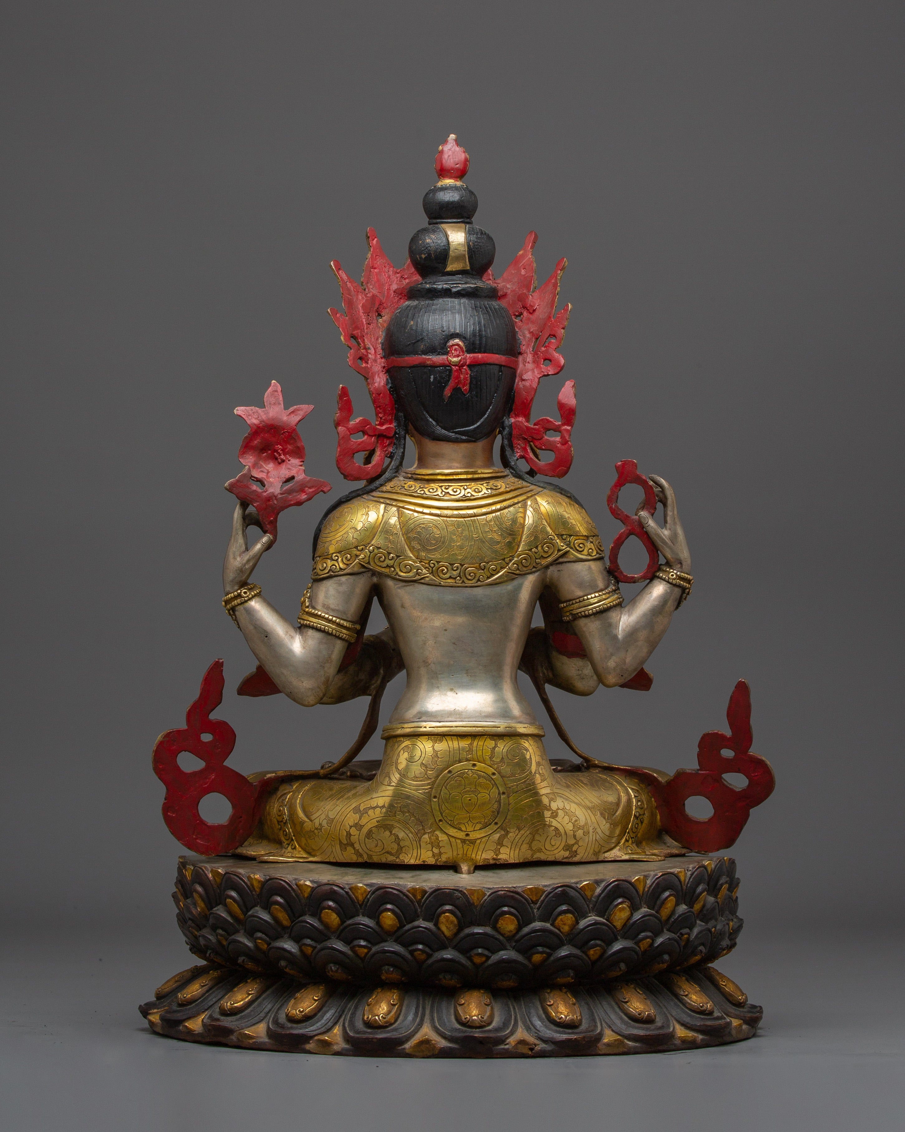 Silver-Plated & Gold-Gilded Copper Chenrezig Statue | The Bodhisattva of Compassion