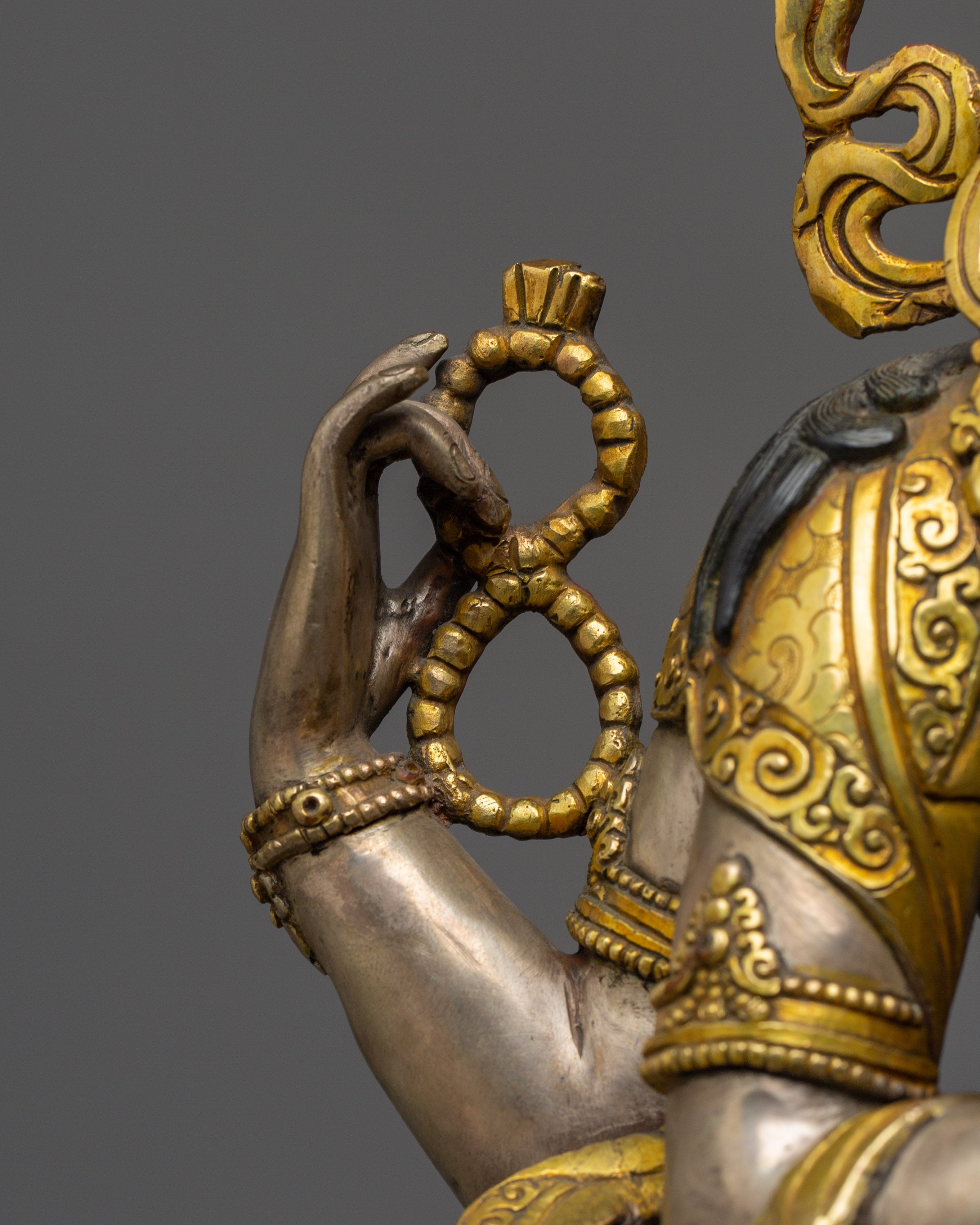 Silver-Plated & Gold-Gilded Copper Chenrezig Statue | The Bodhisattva of Compassion