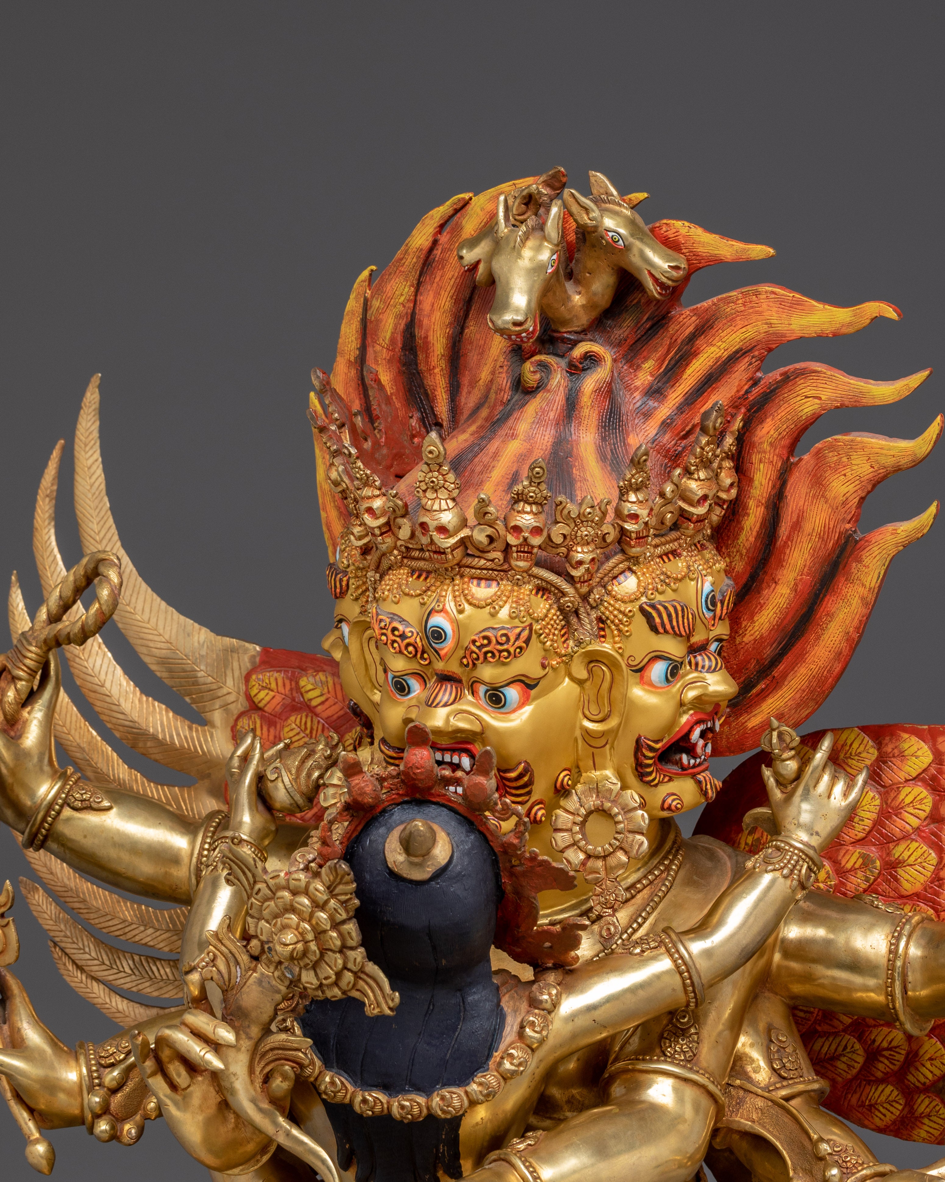 Hayagriva Statue Wrathful Protector Deity | Buddhist Protector in Gold-Gilded Copper